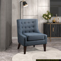Classic Living Room 1Pc Accent Chair Button Tufted Blue Fabric Upholstery Solid Wood Furniture Reversible Seat Cushion Blue Primary Living Space Classic,Modern Solid Wood