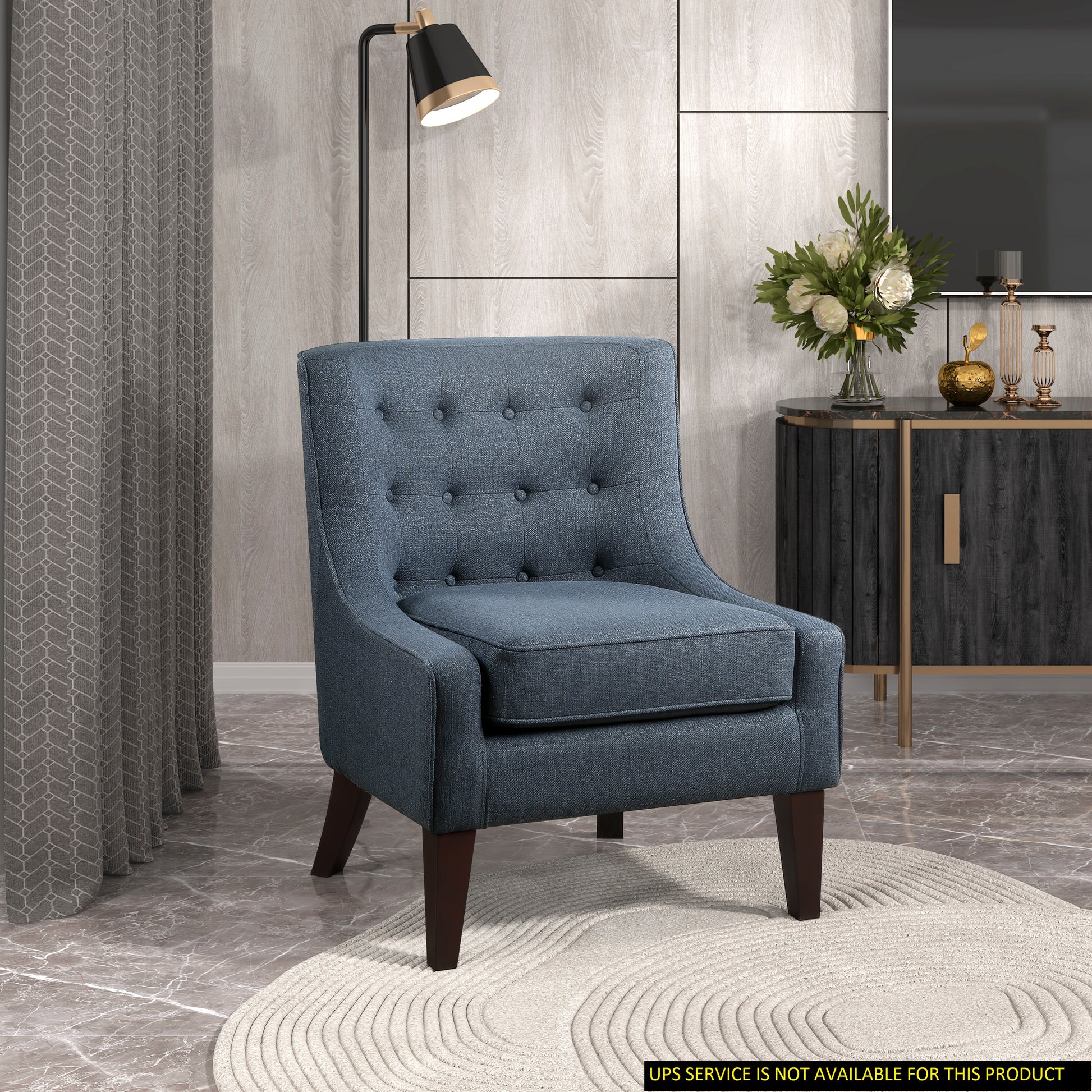 Classic Living Room 1Pc Accent Chair Button Tufted Blue Fabric Upholstery Solid Wood Furniture Reversible Seat Cushion Blue Primary Living Space Classic,Modern Solid Wood