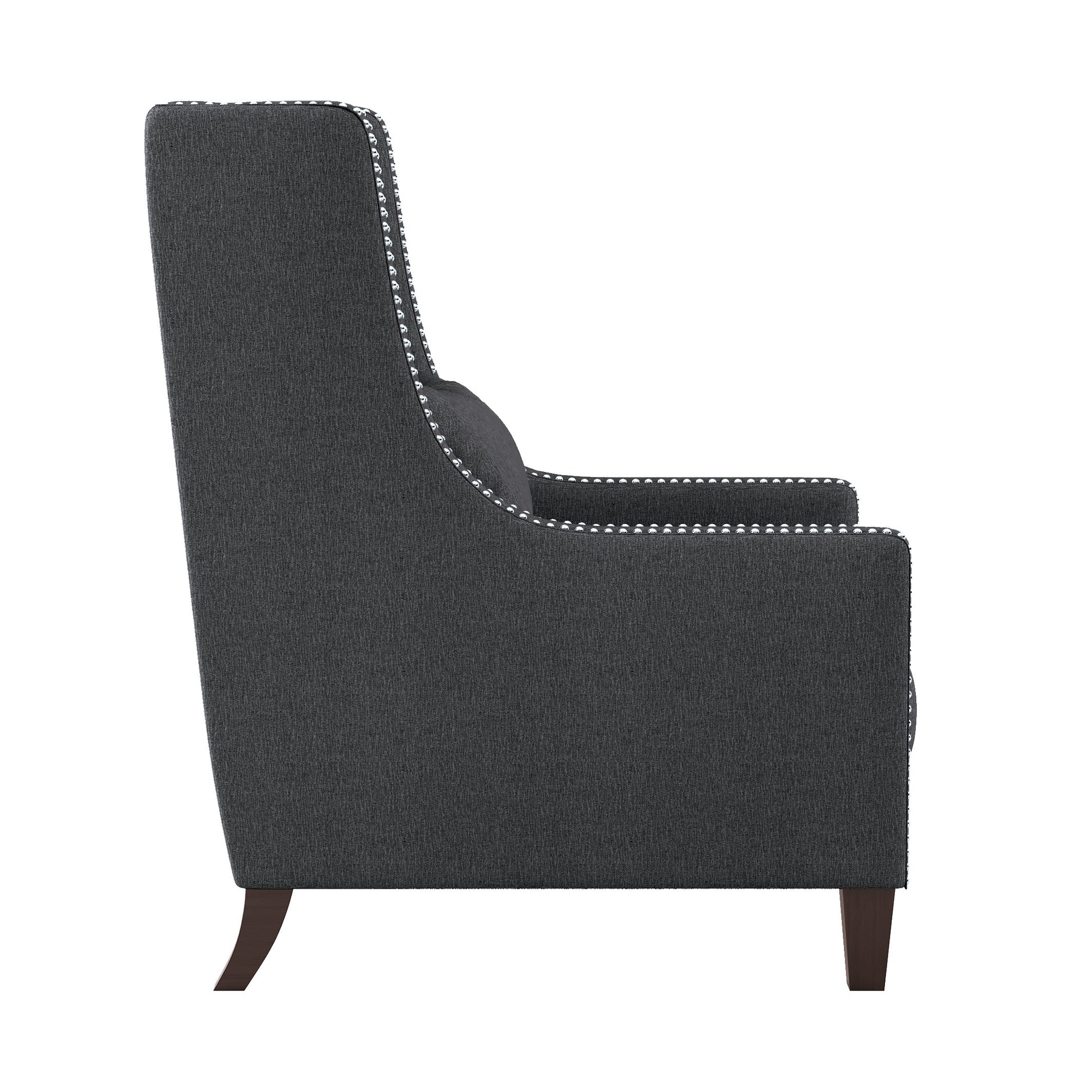 1Pc Traditional Accent Chair With Pillow Trim Dark Gray Polyester Upholstered Solid Wood Furniture Modern Living Room Chair Dark Gray Primary Living Space Contemporary,Modern Solid Wood