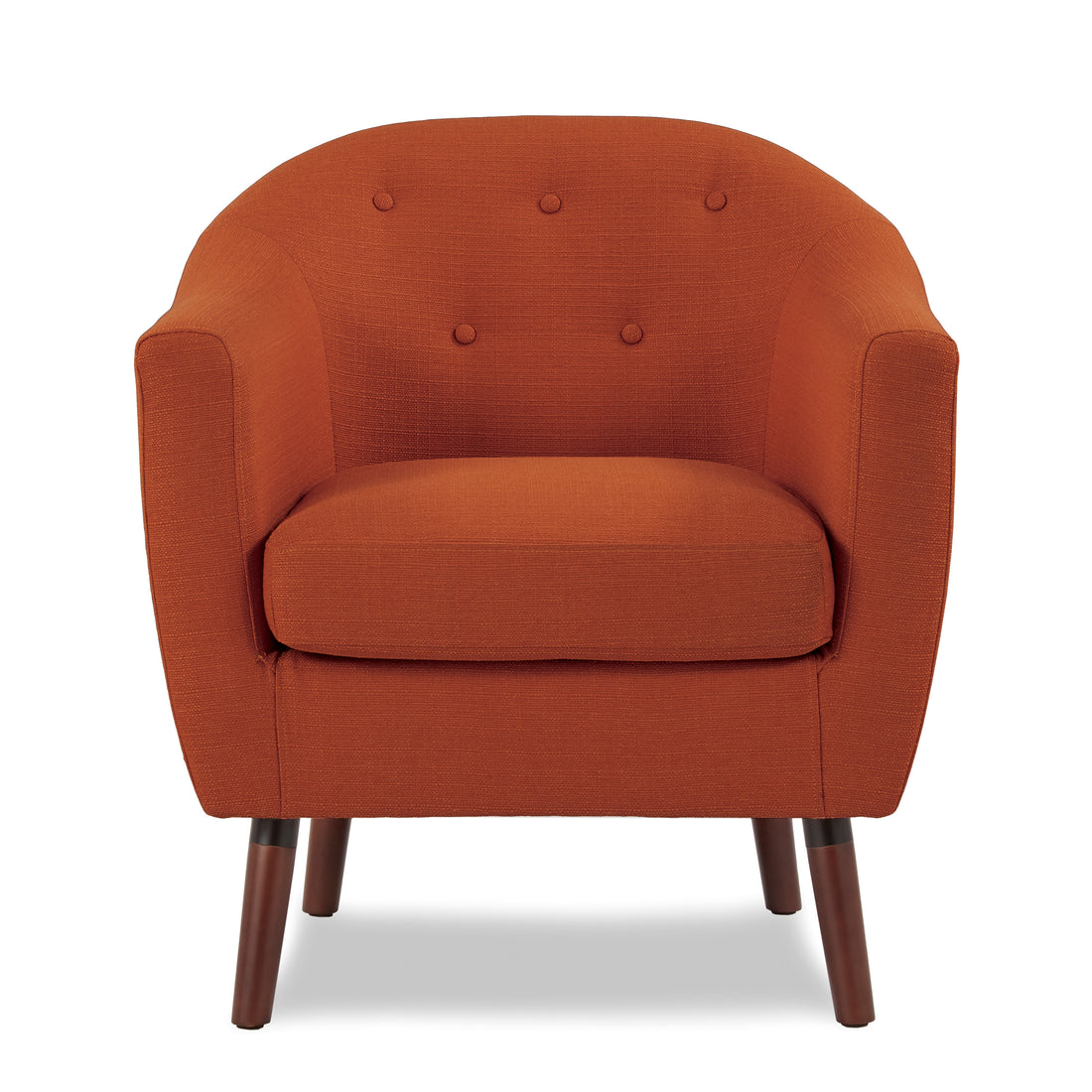 Orange Fabric Upholstered Accent Chair 1Pc Espresso Finish Legs Button Tufted Solid Wood Furniture Living Room Chair Orange Primary Living Space Mid Century Modern,Retro Solid Wood