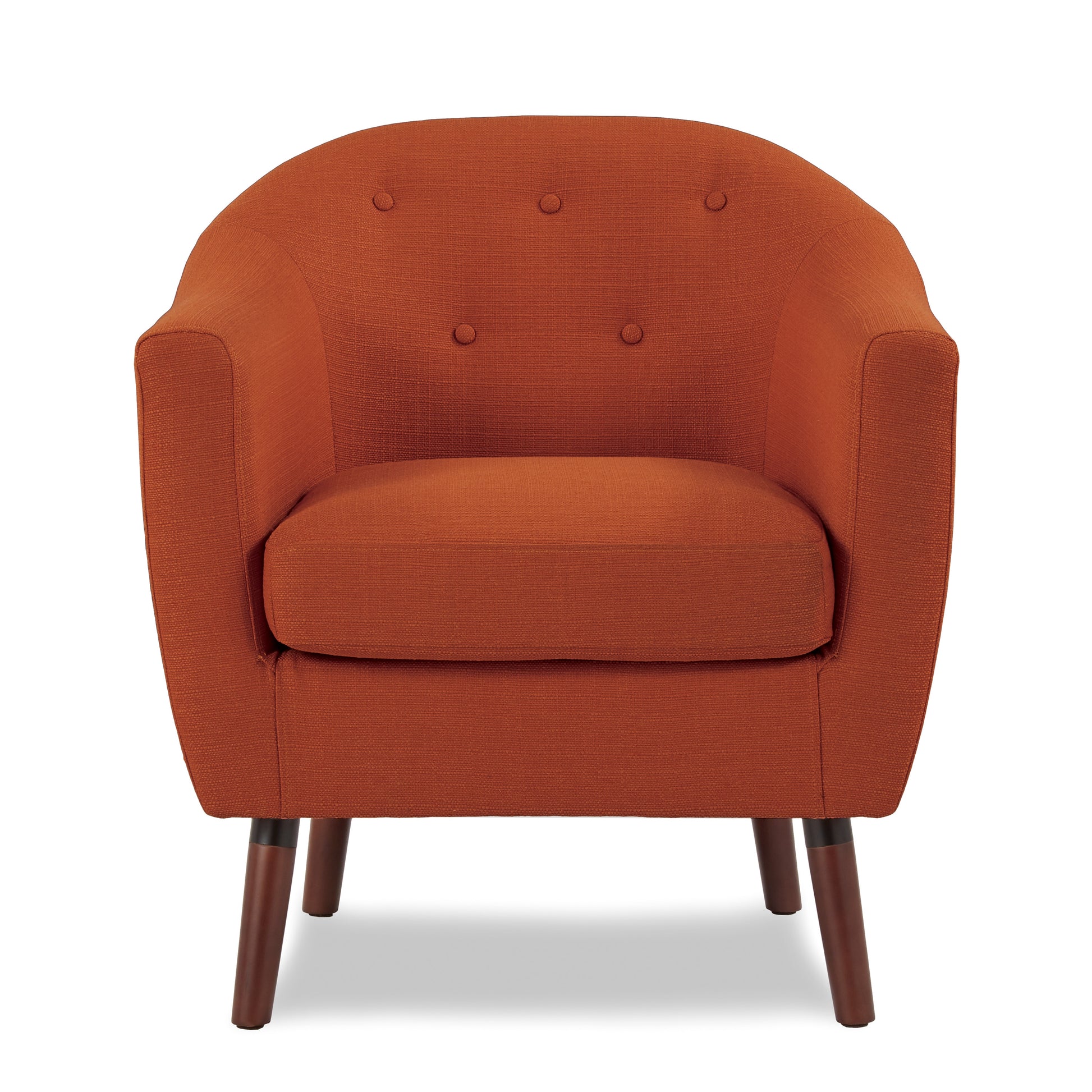 Orange Fabric Upholstered Accent Chair 1Pc Espresso Finish Legs Button Tufted Solid Wood Furniture Living Room Chair Orange Primary Living Space Mid Century Modern,Retro Solid Wood