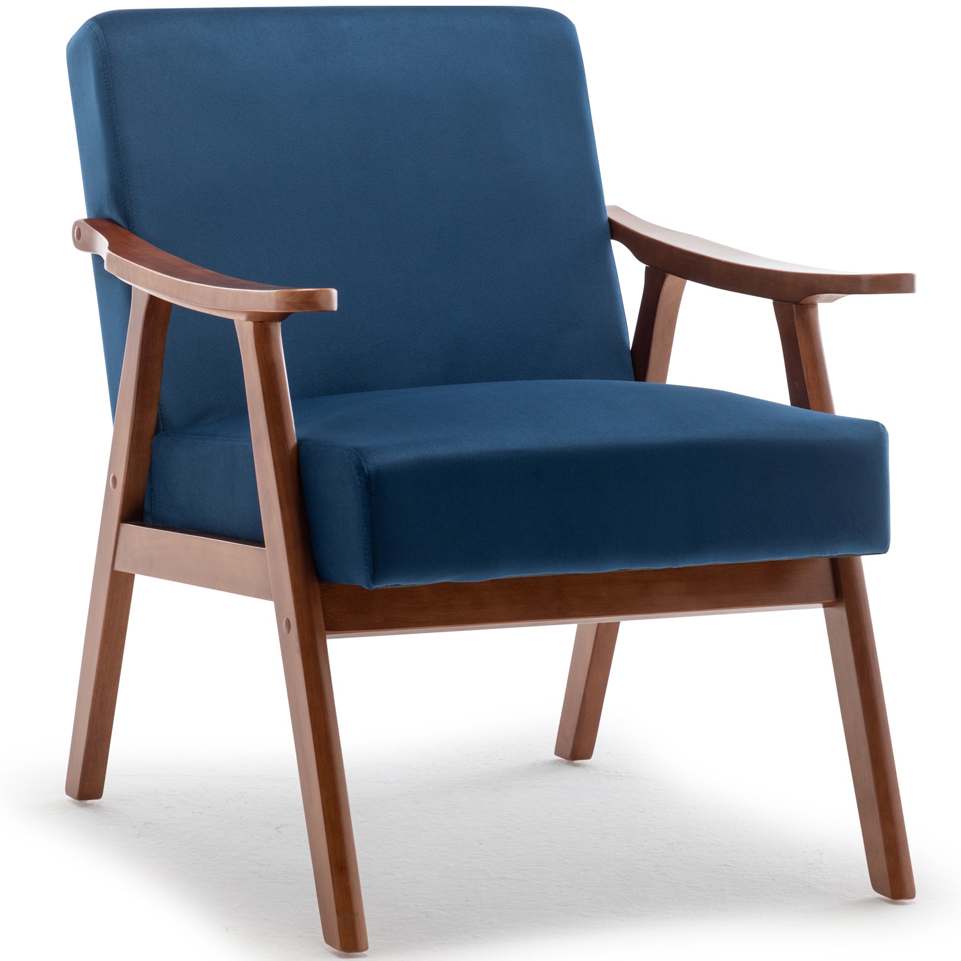 Mid Century Modern Chair, Living Room Chair With Solid Wood Frame, Accent Chair Extra Thick Backrest, Wingback Chair For Bedroom, Reading Room, Living Room, Lounge Chair Indoor Blue Primary Living Space Mid Century Modern Foam Velvet