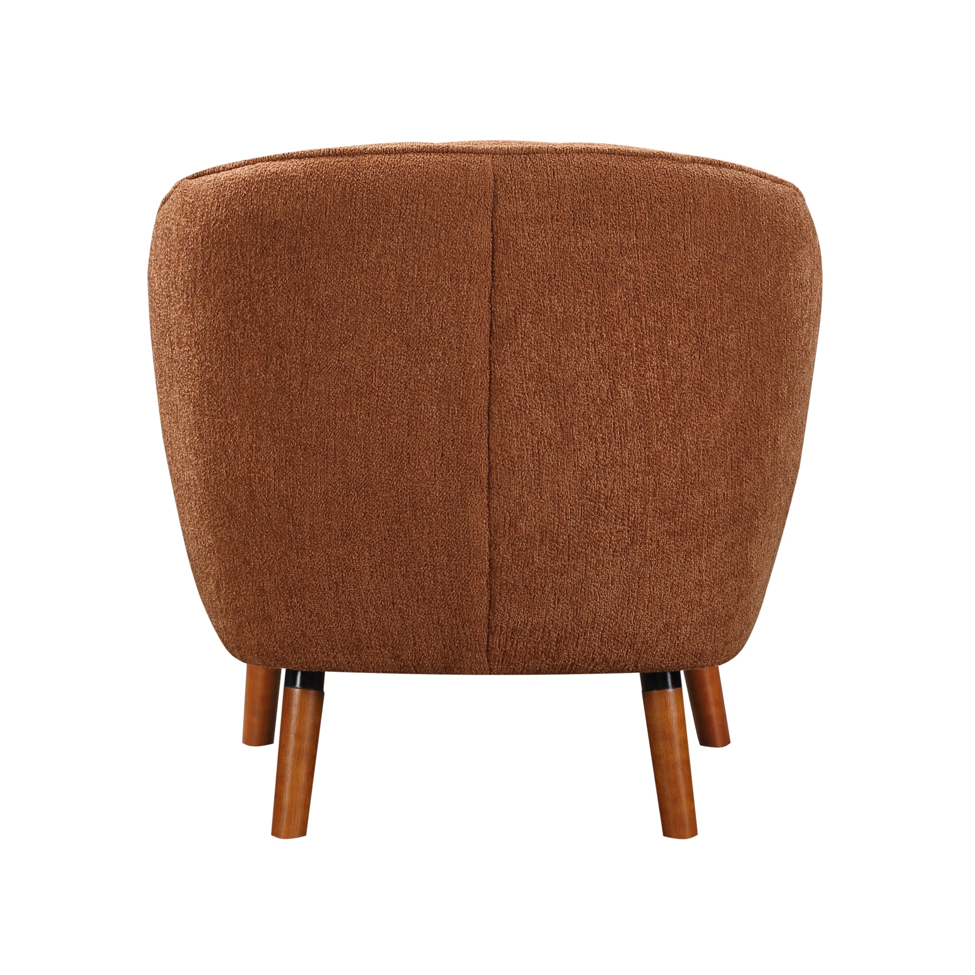 Mid Century Modern Accent Chair 1Pc Rust Hued Chenille Fabric Upholstered Channel Stitched Back Brown Legs Solid Wood Furniture Rust Primary Living Space Mid Century Modern Solid Wood