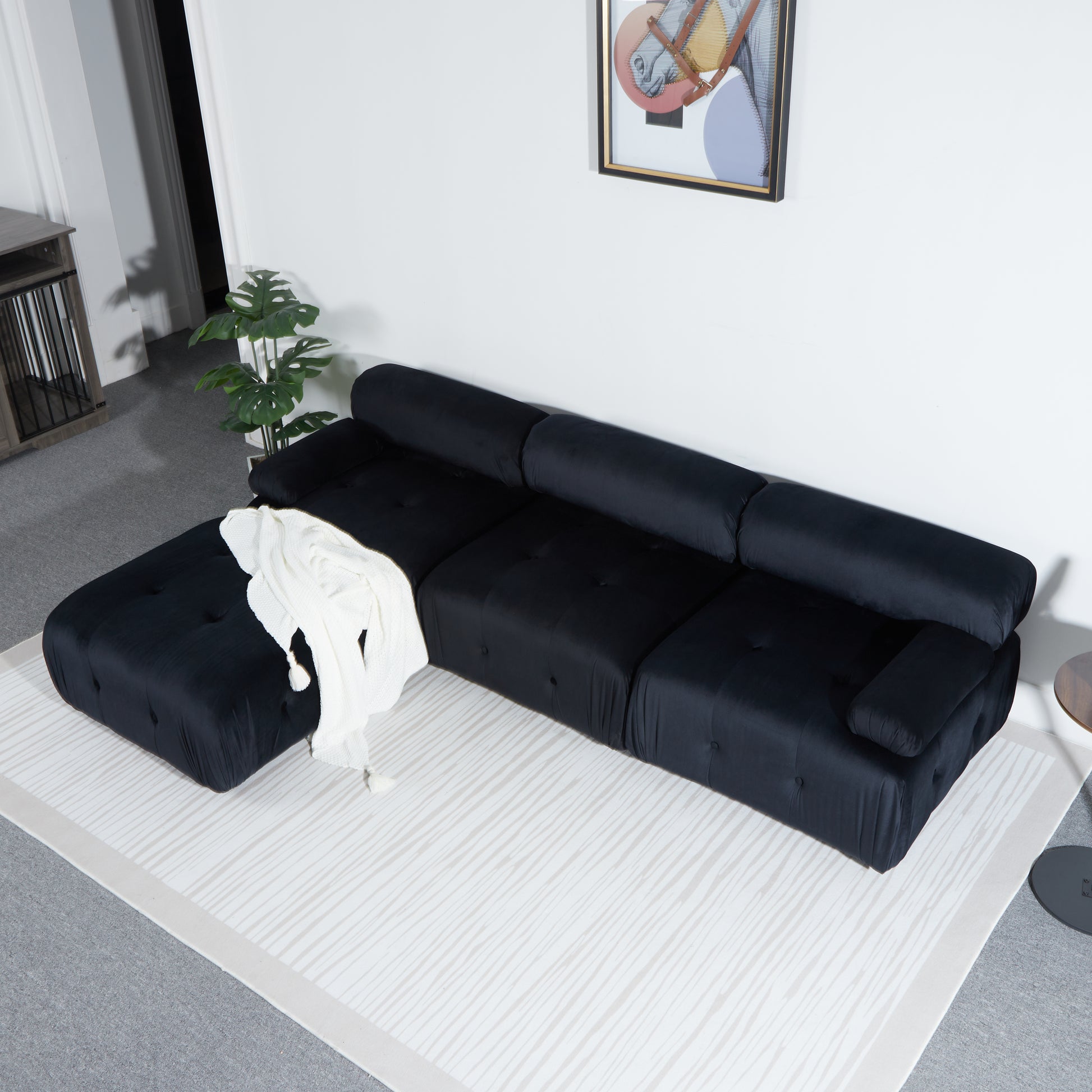 Modular Sectional Sofa Couch, Modern L Shaped Cloud Couch With Reversible Ottoman Convertible Button Tufted Velvet Fabric Couches For Living Room, Diy Combination,Black Black Velvet 4 Seat