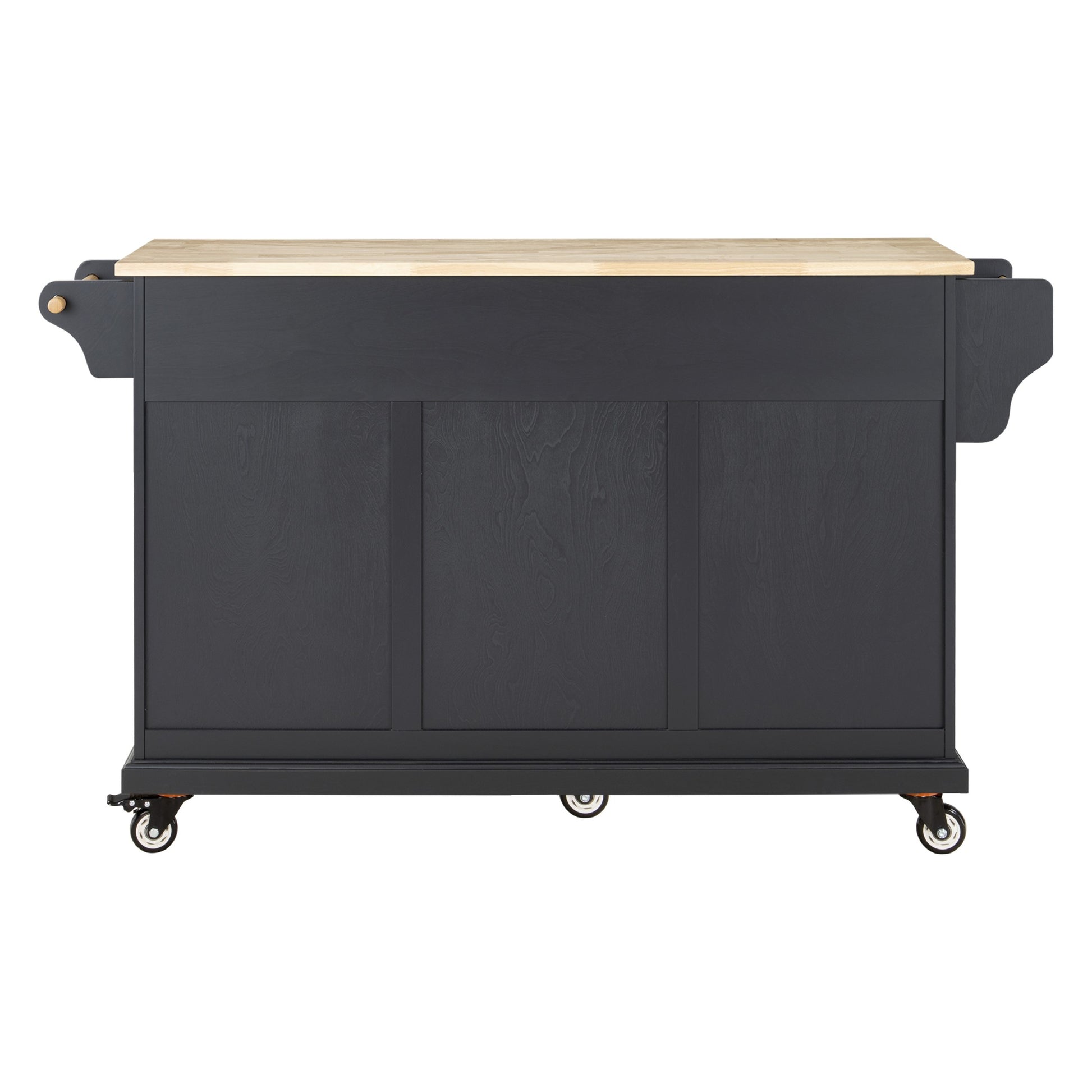 Kitchen Island With Rubber Wood Countertop, Kitchen Cart On 5 Wheels With Storage Cabinet And 2 Top Drawers And A Center Double Layered Storage Drawer For Dinning Room, Black Black Dining Room Rectangular Rubberwood Solid Wood Mdf Large 56 In