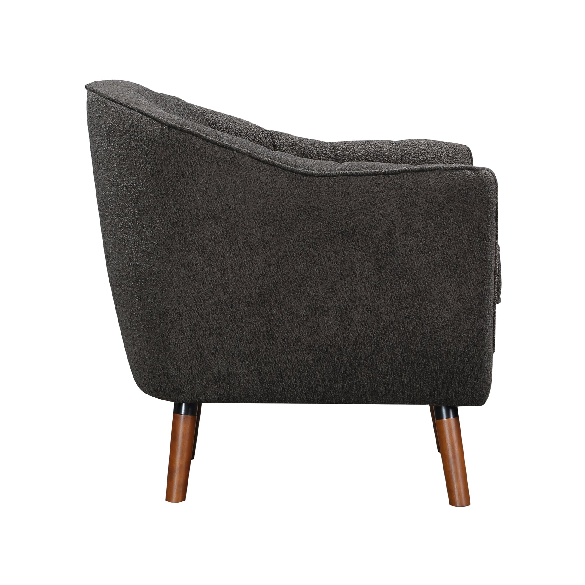 Mid Century Modern Accent Chair 1Pc Charcoal Hued Chenille Fabric Upholstered Channel Stitched Back Brown Legs Solid Wood Furniture Charcoal Primary Living Space Mid Century Modern Solid Wood