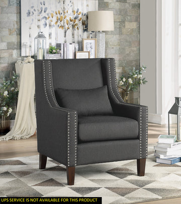 1Pc Traditional Accent Chair With Pillow Trim Dark Gray Polyester Upholstered Solid Wood Furniture Modern Living Room Chair Dark Gray Primary Living Space Contemporary,Modern Solid Wood