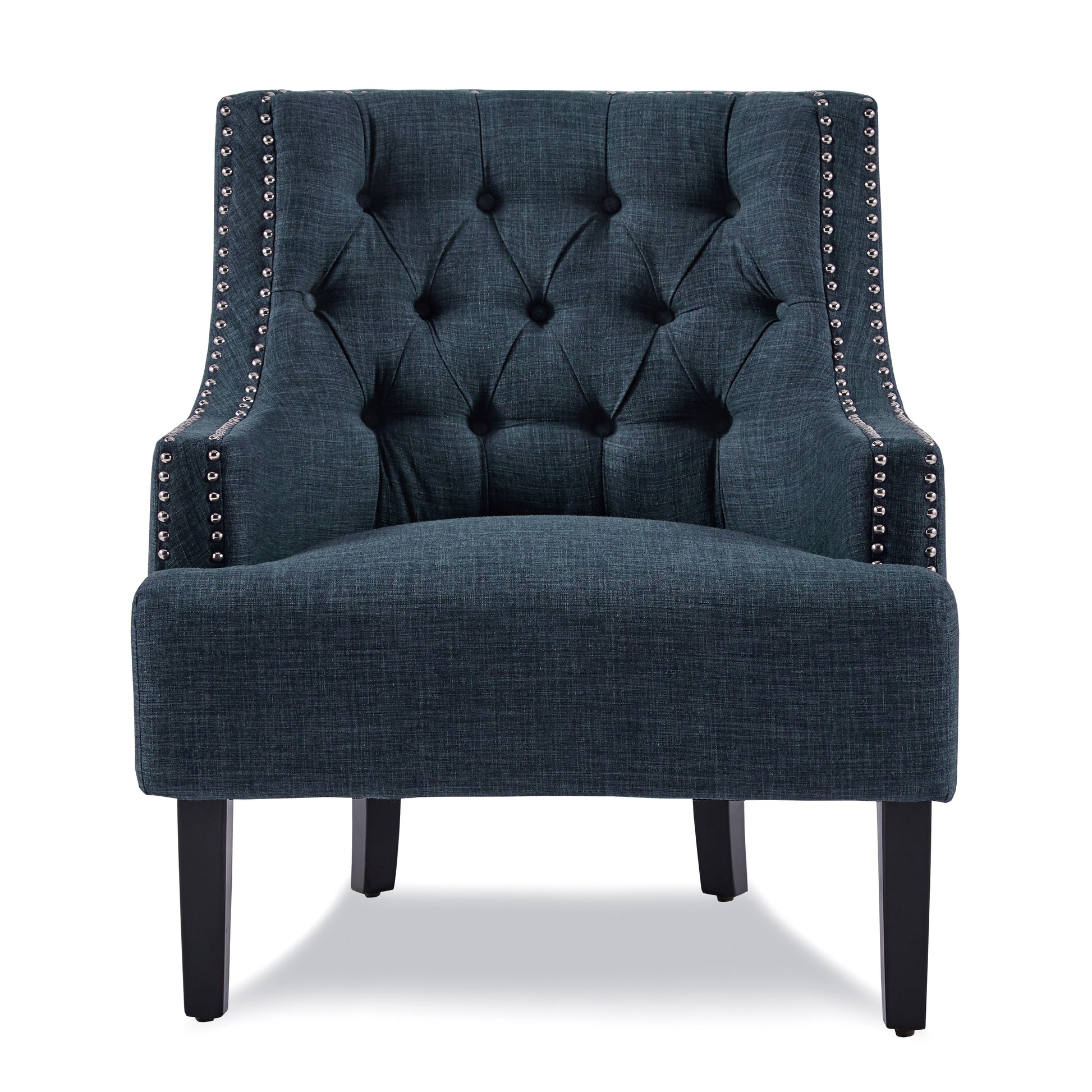 Modern Traditional Accent Chair Button Tufted Bluetextured Fabric Upholstery Solid Wood 1Pc Living Room Furniture Indigo Primary Living Space Modern,Traditional Solid Wood