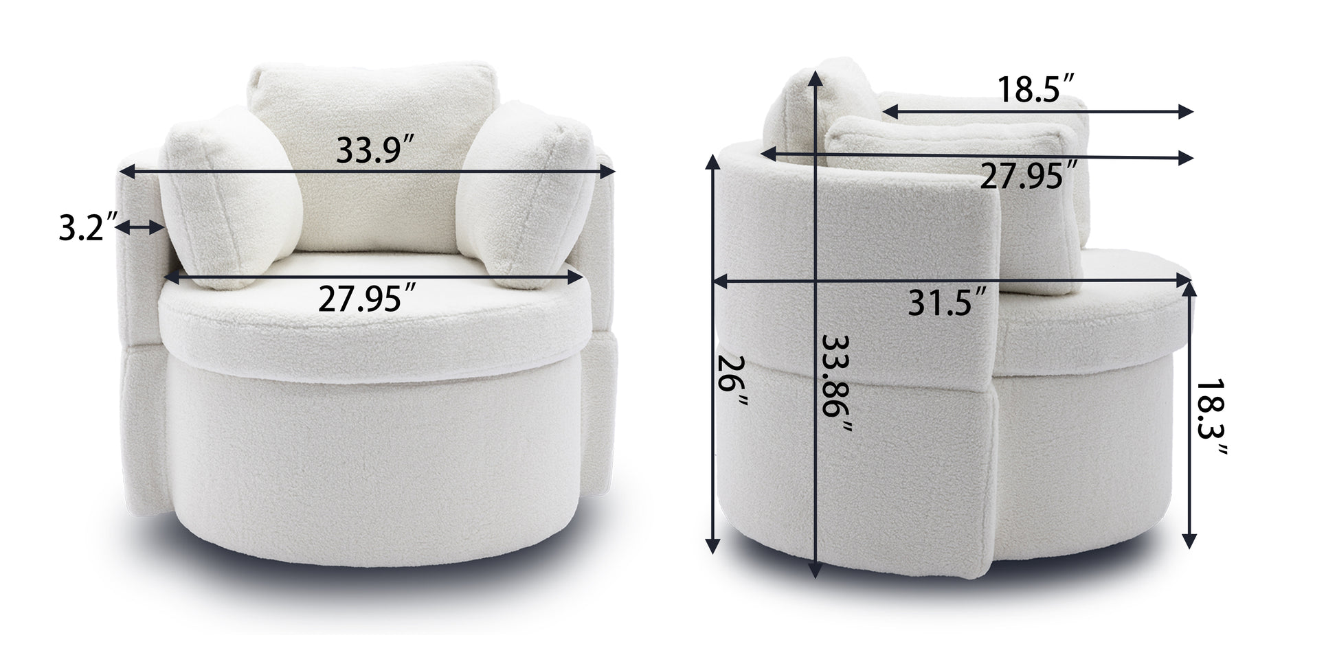 029 Teddy Fabric Swivel And Storage Chair With Back Cushion For Living Room,Ivory Ivory Primary Living Space Modern Foam Teddy