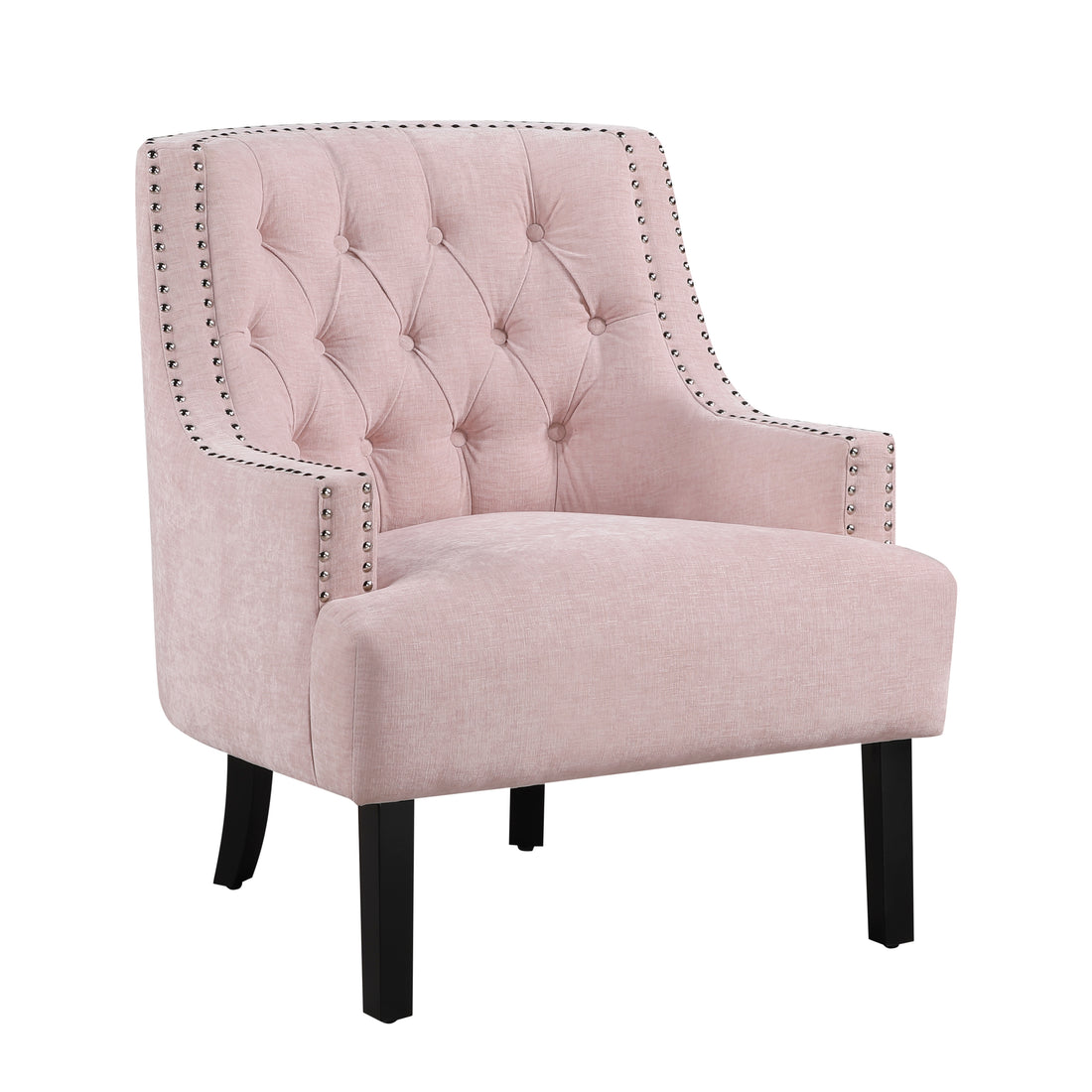 Modern Traditional Accent Chair Pink Chenille Upholstery Button Tufted Solid Wood 1Pc Living Room Furniture Pink Primary Living Space Modern,Traditional Solid Wood
