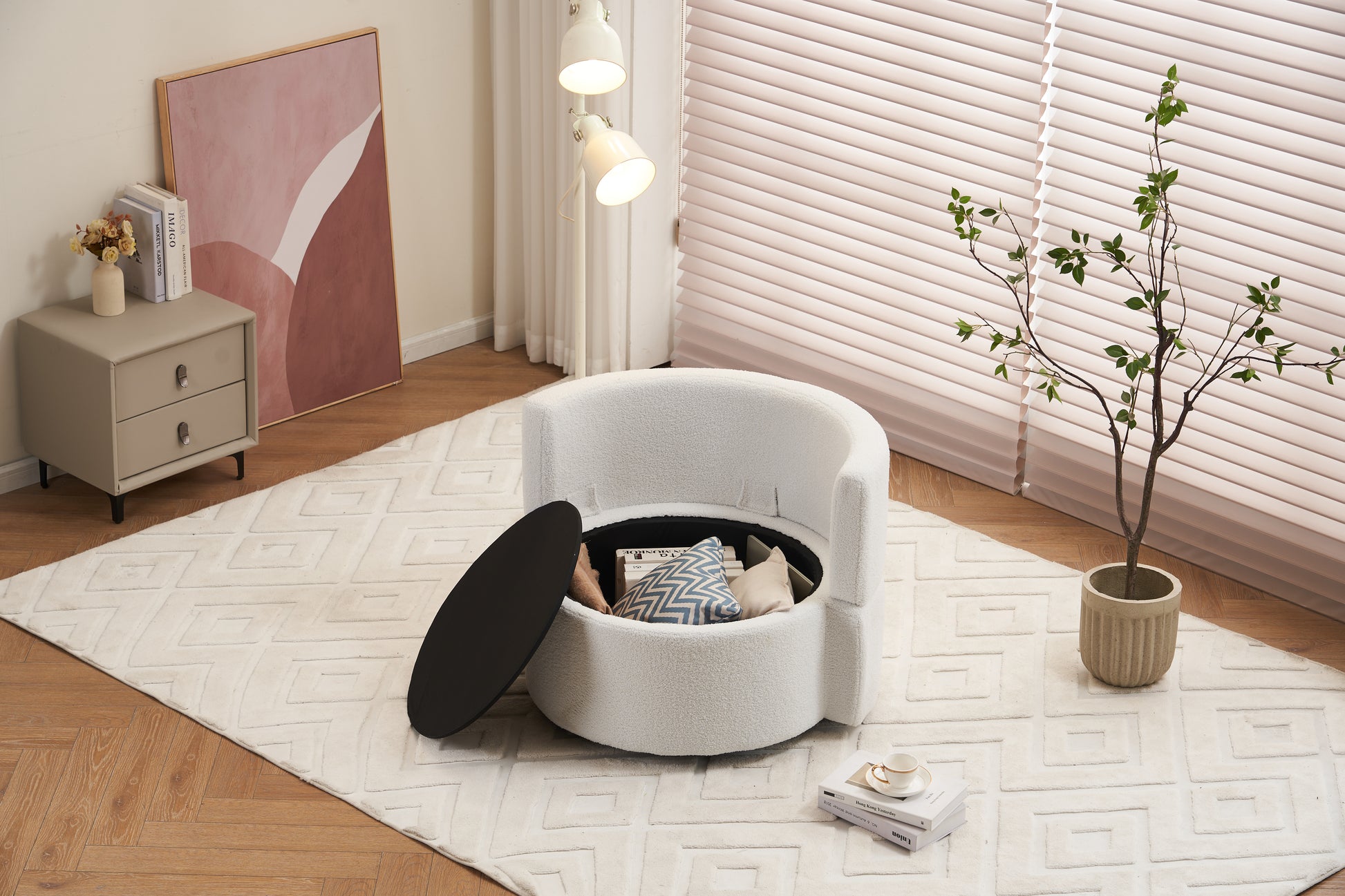 029 Teddy Fabric Swivel And Storage Chair With Back Cushion For Living Room,Ivory Ivory Primary Living Space Modern Foam Teddy