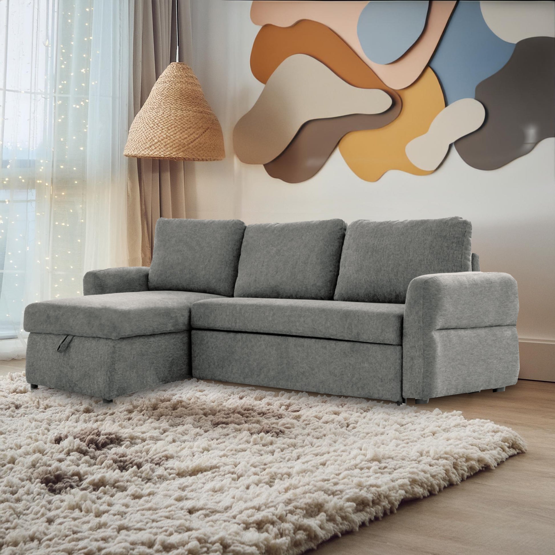 Regis Storage Bed Sectional Grey Grey Microsuede 3 Seat