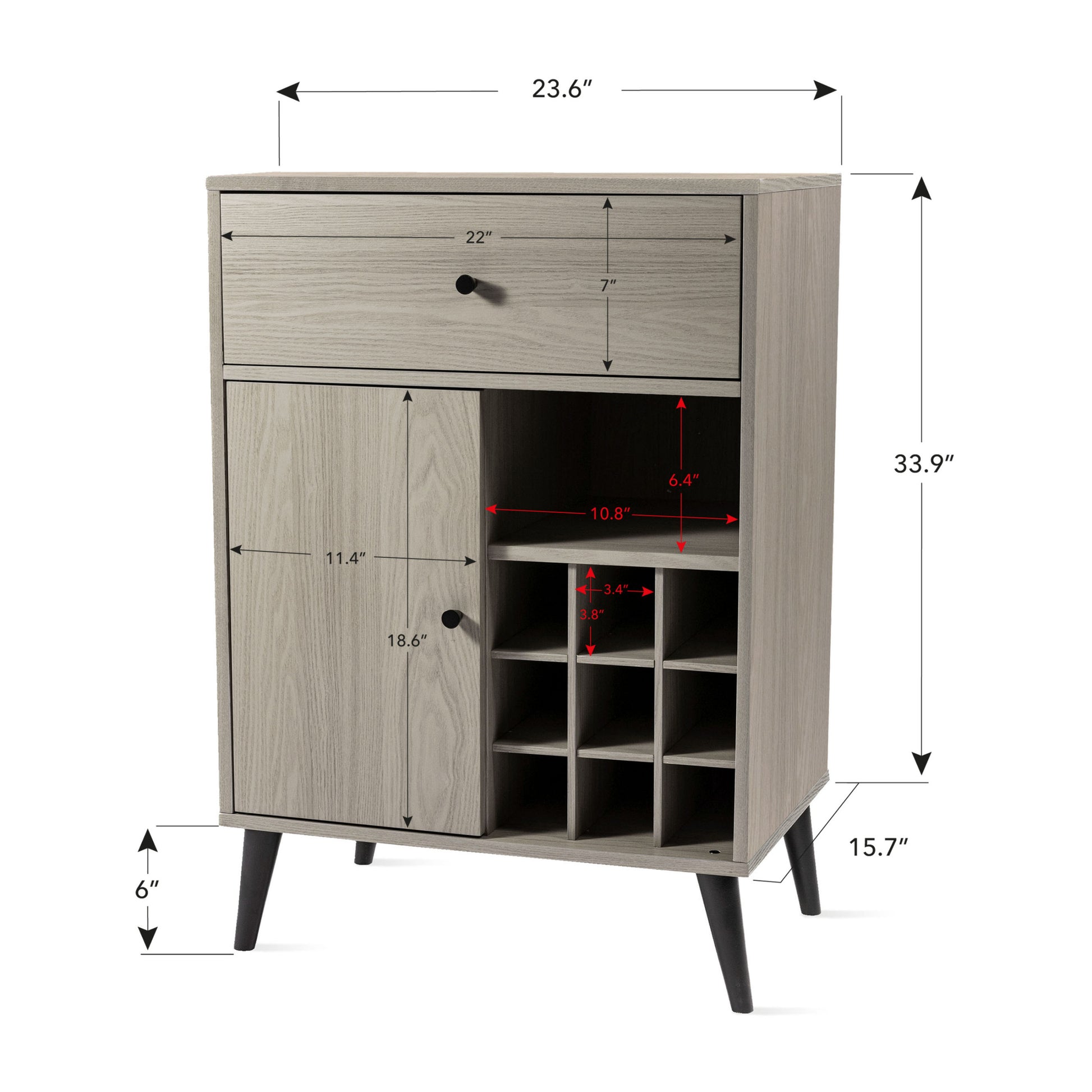 Modern Grey Wine Cabinet, Single Drawer, Single -