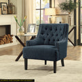 Modern Traditional Accent Chair Button Tufted Bluetextured Fabric Upholstery Solid Wood 1Pc Living Room Furniture Indigo Primary Living Space Modern,Traditional Solid Wood