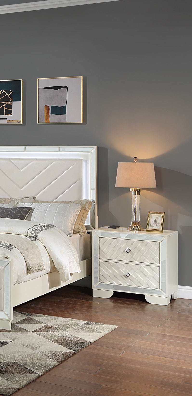 cream dresser and nightstand set The Sandy Beach Queen 5 Piece Set (Bed, Nightstand, Dresser, Mirror, Chest) Wood White sold at Hilton Furniture serving Houston, TX and surrounding areas