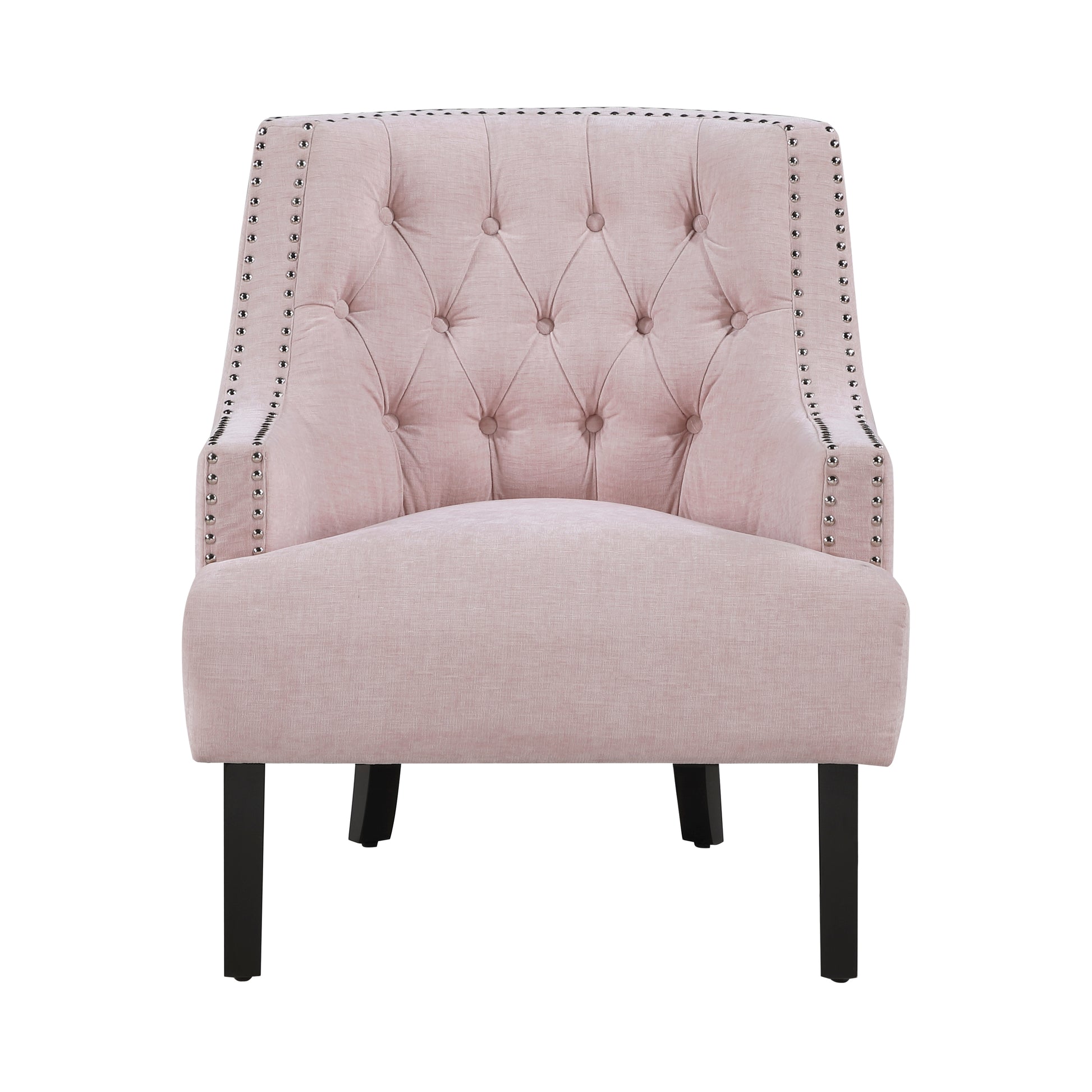 Modern Traditional Accent Chair Pink Chenille Upholstery Button Tufted Solid Wood 1Pc Living Room Furniture Pink Primary Living Space Modern,Traditional Solid Wood