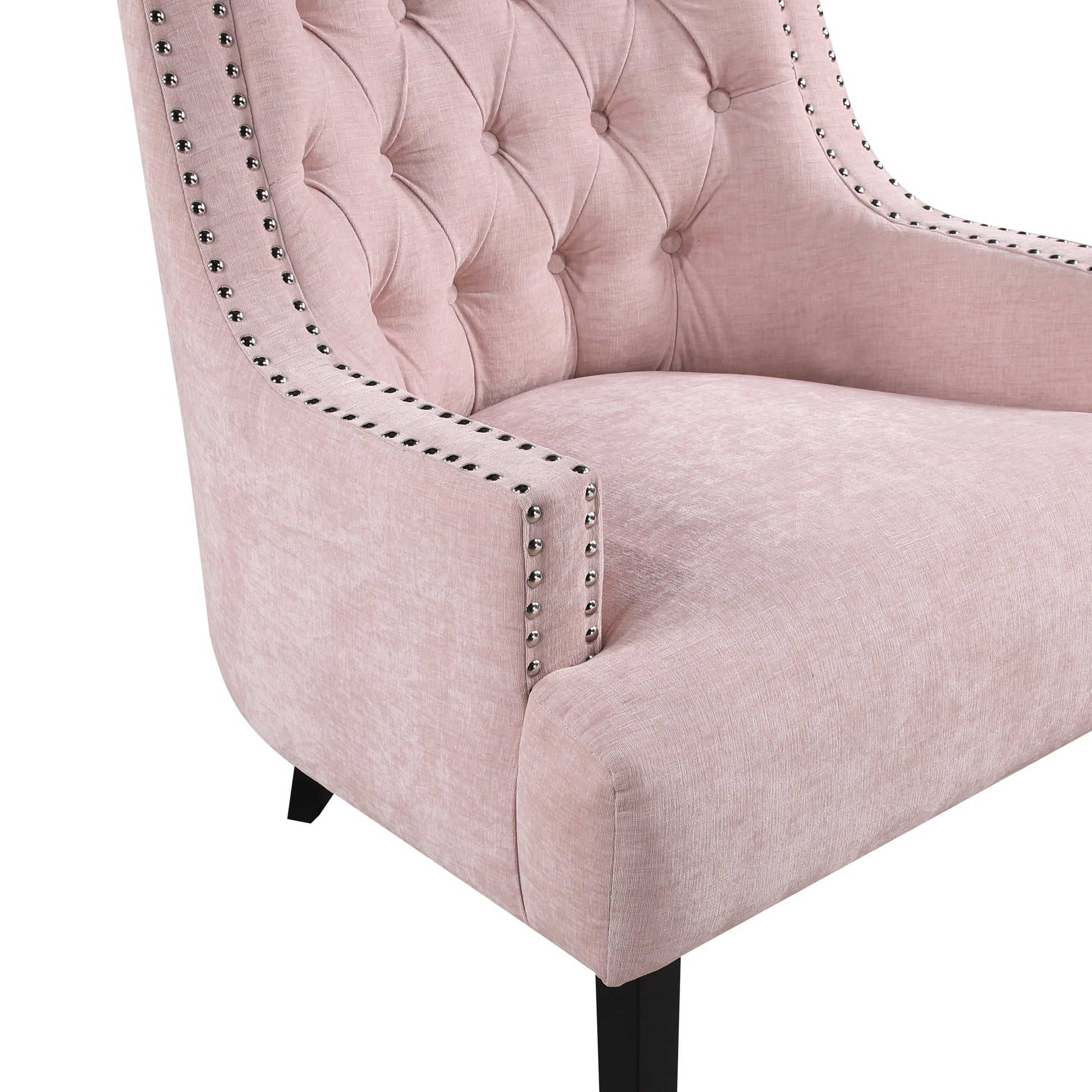 Modern Traditional Accent Chair Pink Chenille Upholstery Button Tufted Solid Wood 1Pc Living Room Furniture Pink Primary Living Space Modern,Traditional Solid Wood