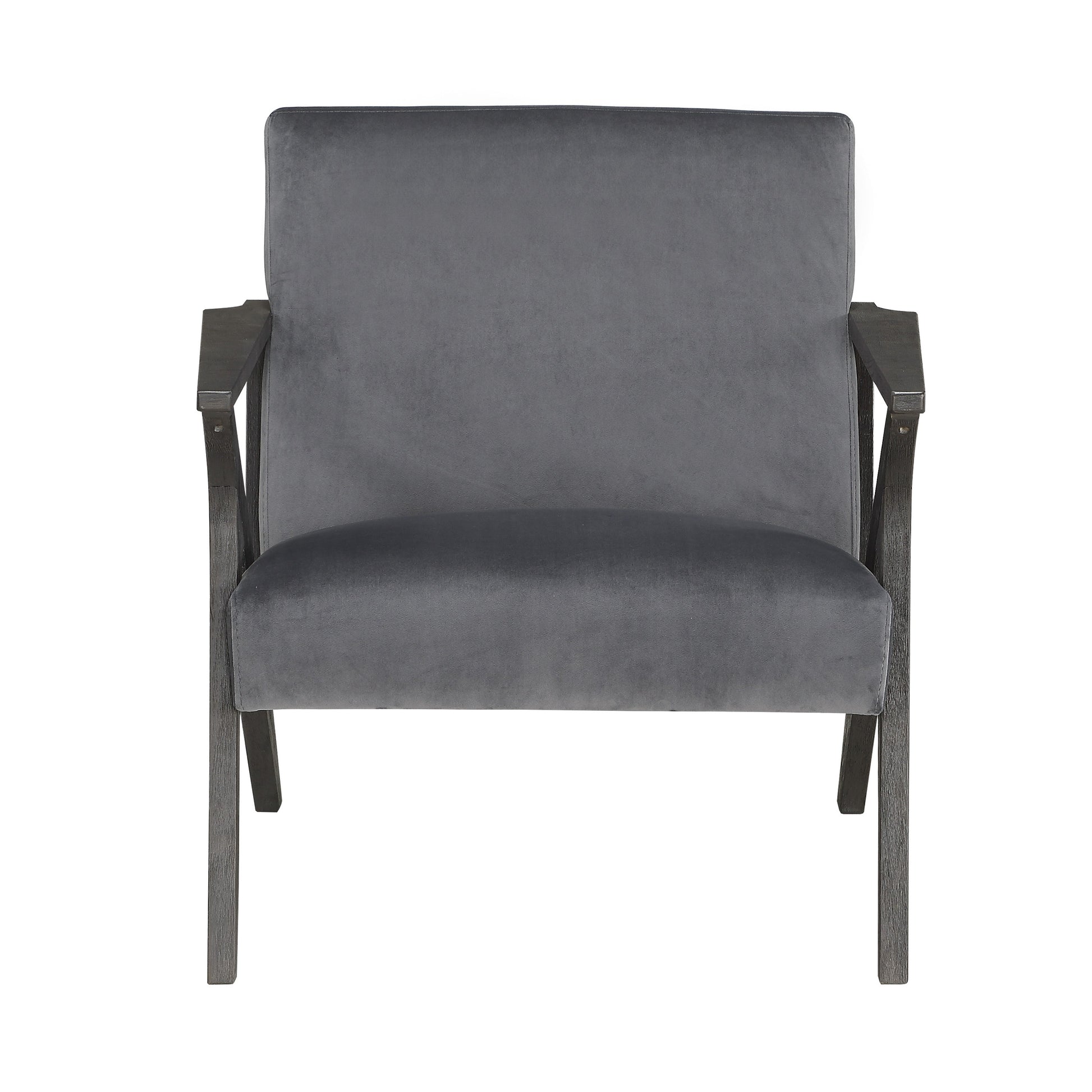 Retro Style Velvet Upholstered Gray Accent Chair 1Pc Solid Rubberwood Antique Gray Finish Modern Home Furniture Gray Modern,Retro Solid Wood