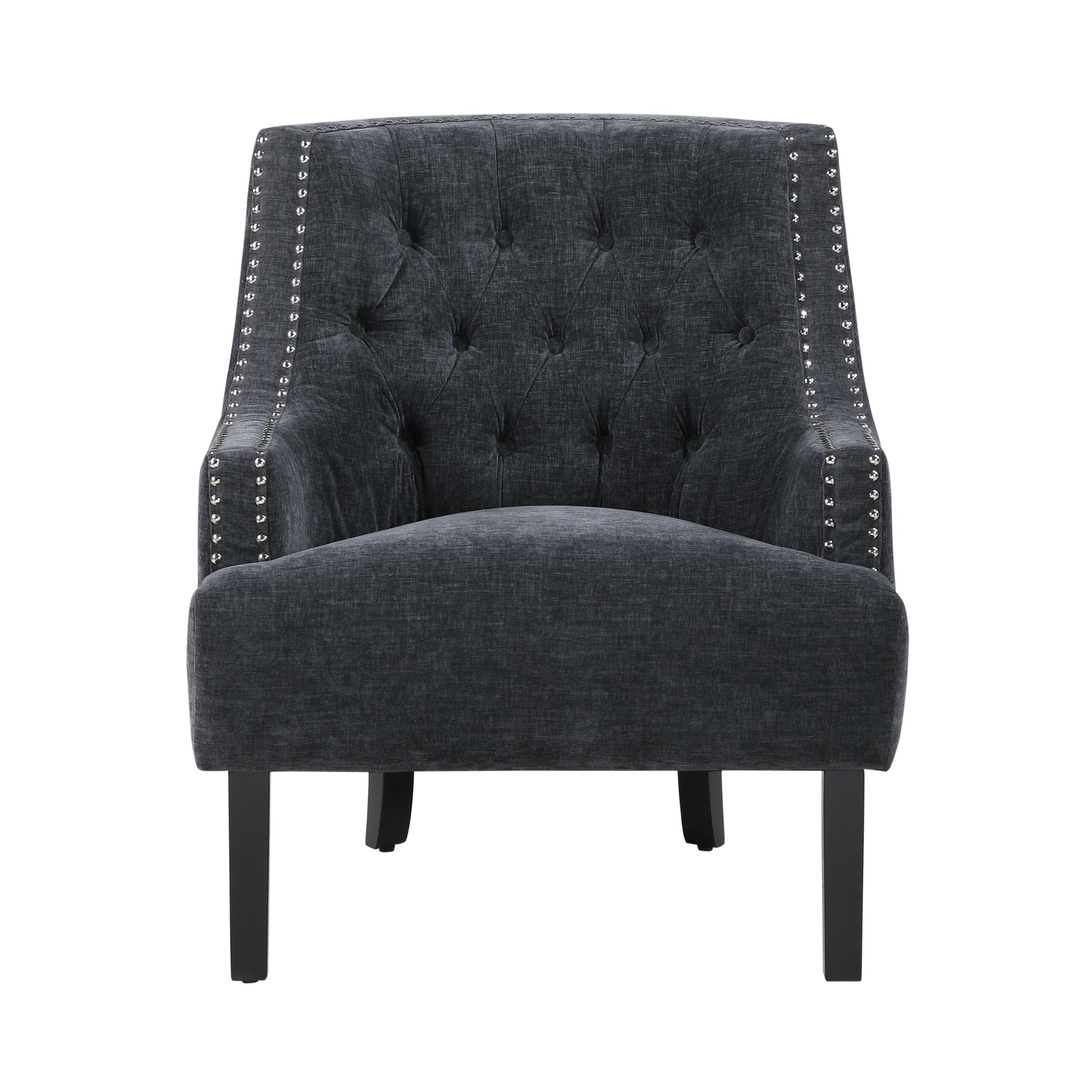 Modern Traditional Accent Chair Black Chenille Upholstery Button Tufted Solid Wood 1Pc Living Room Furniture Black Primary Living Space Modern,Traditional Solid Wood