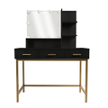 Makeup Vanity Table, Adjustable Led Lit Mirror, Upholstered Stool In Black Black 3 Drawers Glam Black Engineered Wood