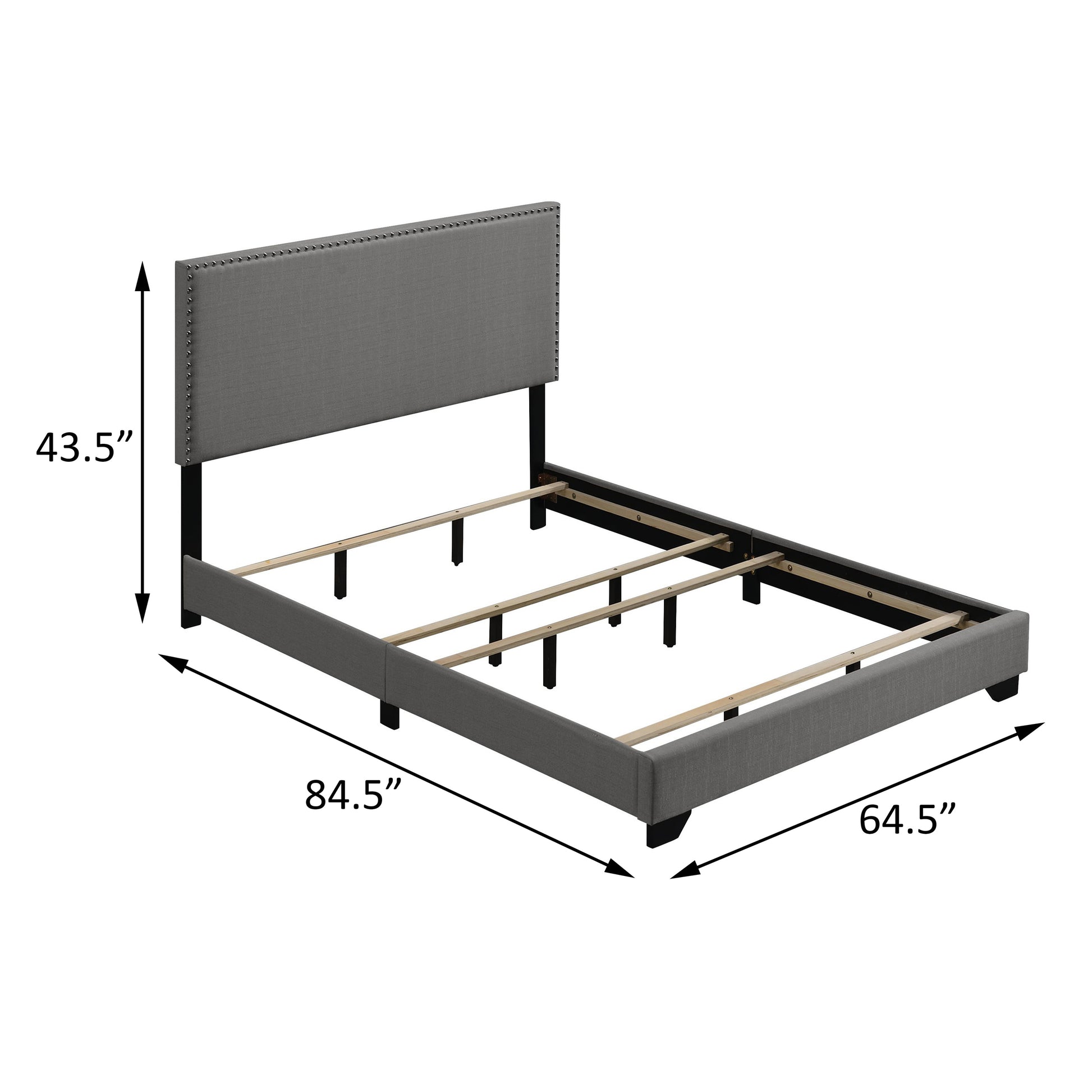Light Grey Queen Panel Bed With Trim Box Spring Required Queen Light Grey Wood Bedroom Panel Wood Fabric