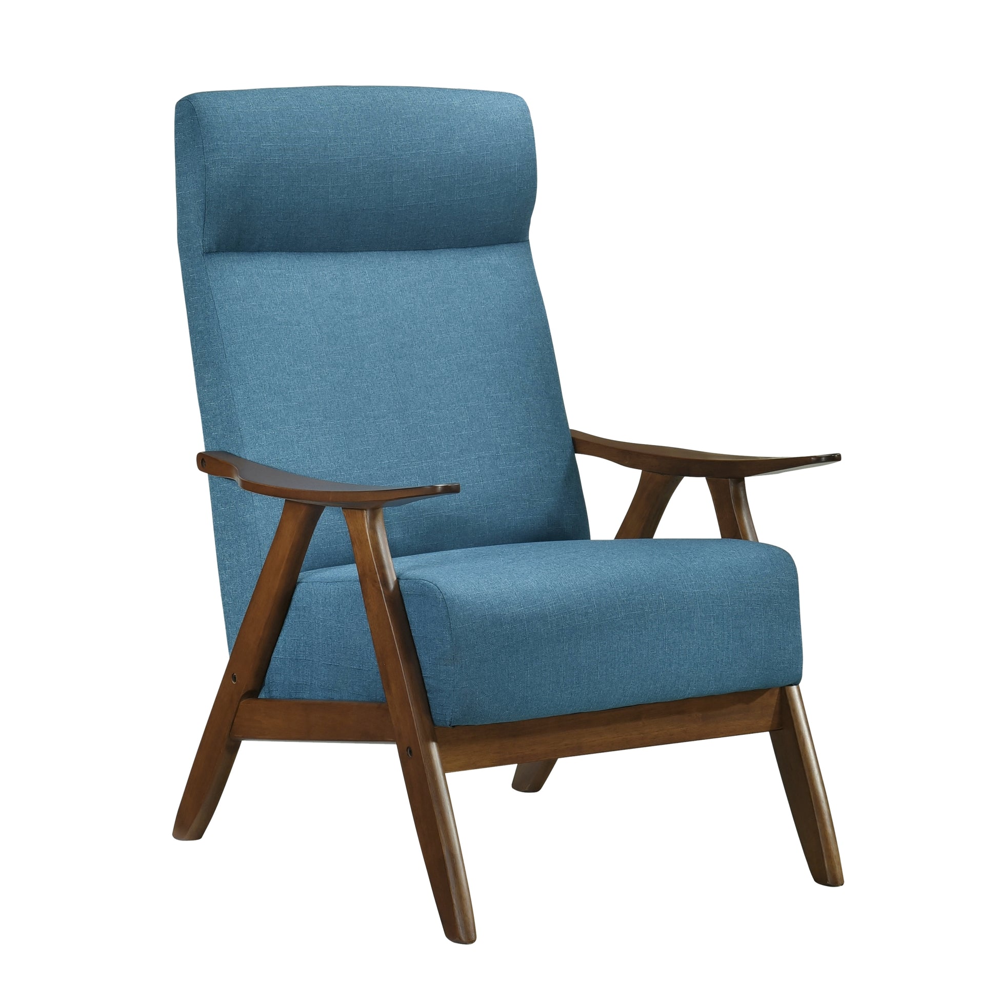 Modern Accent Chair 1Pc Blue High Back Chair Cushion Seat And Back Walnut Finish Solid Wood Living Room Furniture Blue Primary Living Space Modern,Traditional Rubberwood Solid Wood