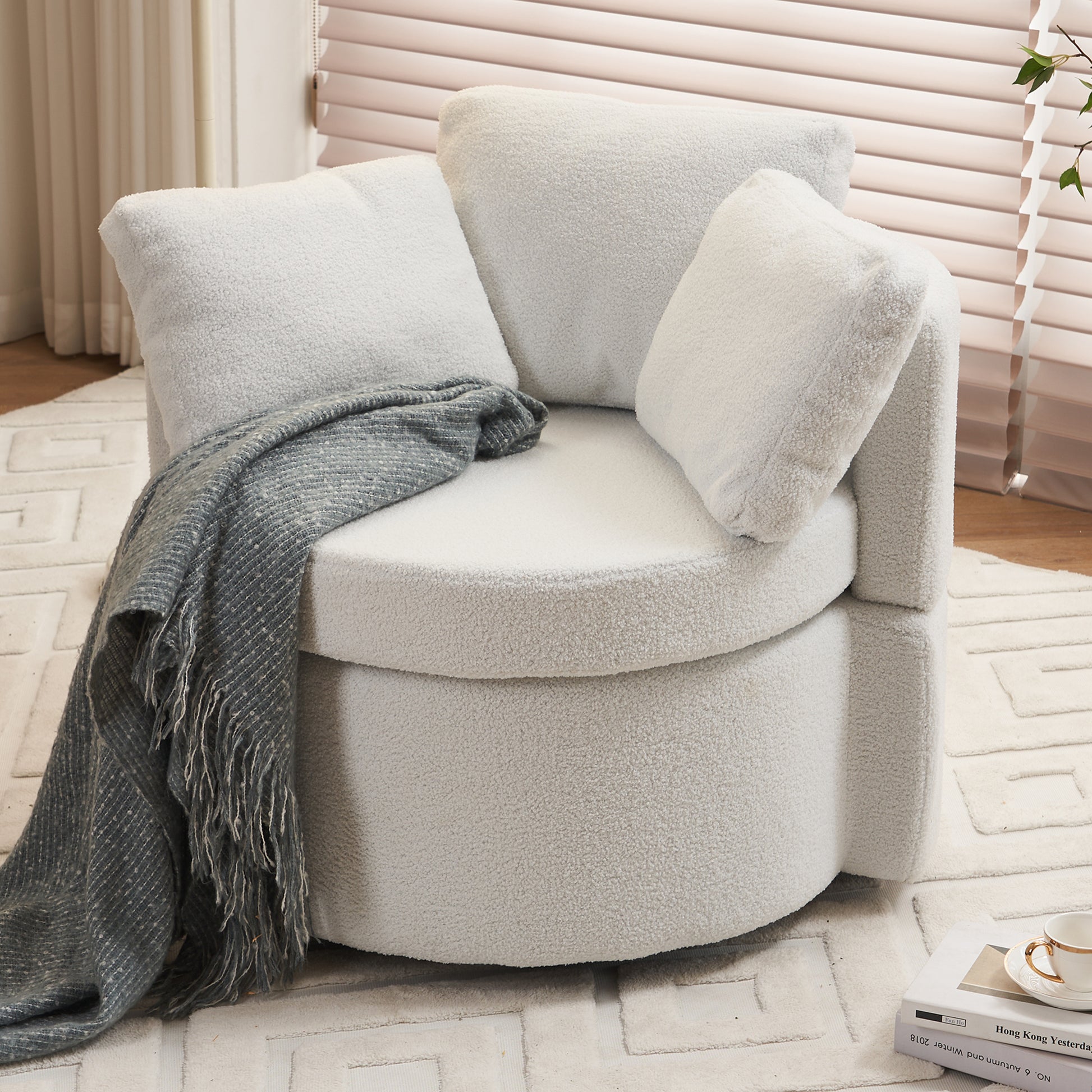 029 Teddy Fabric Swivel And Storage Chair With Back Cushion For Living Room,Ivory Ivory Primary Living Space Modern Foam Teddy