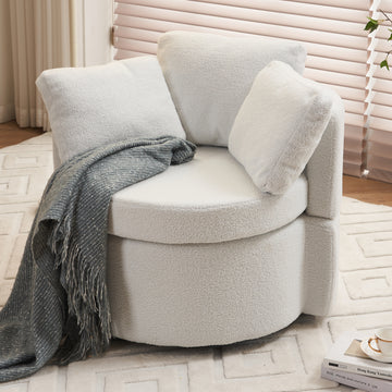 029 Teddy Fabric Swivel And Storage Chair With Back Cushion For Living Room,Ivory Ivory Primary Living Space Modern Foam Teddy