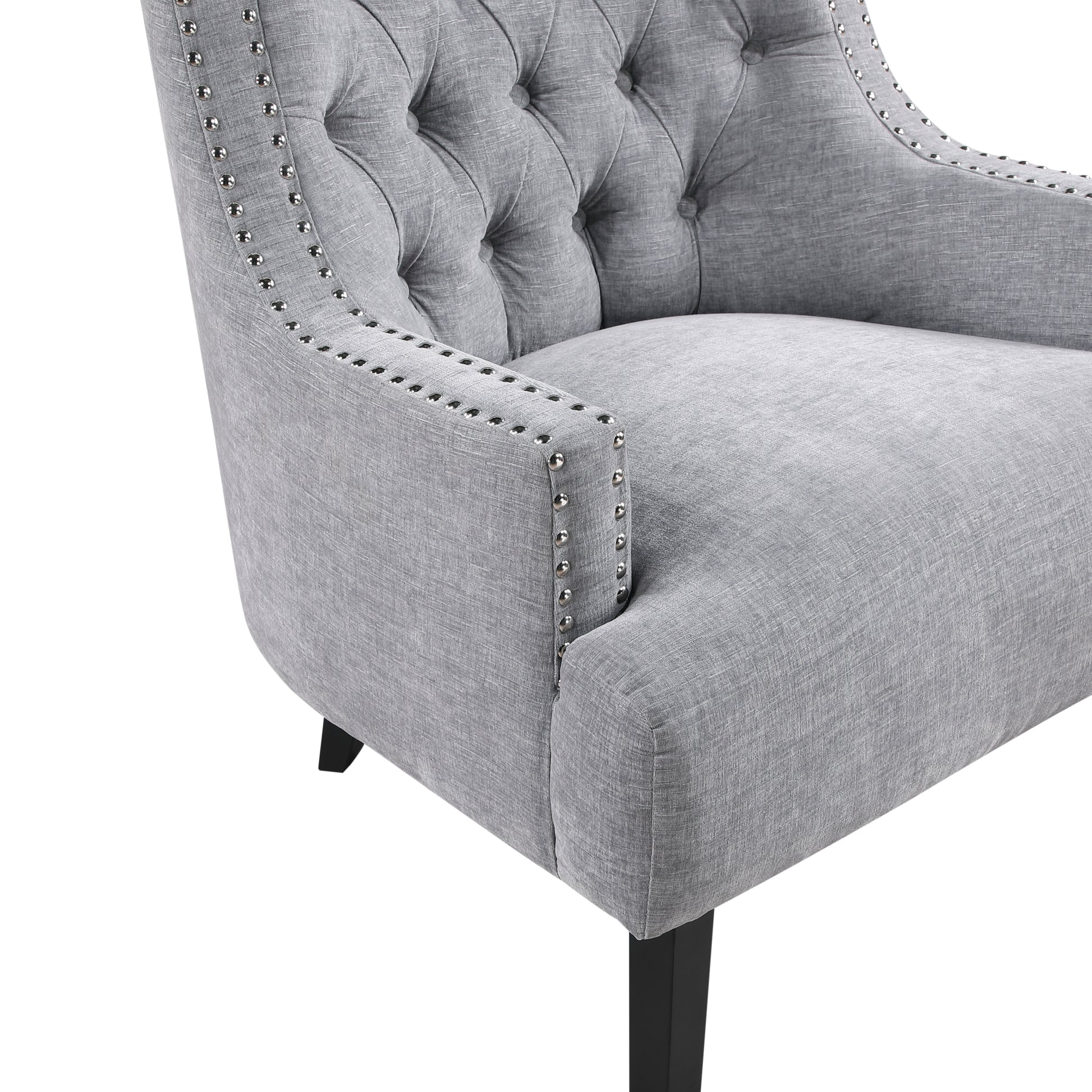 Modern Traditional Accent Chair Gray Chenille Upholstery Button Tufted Solid Wood 1Pc Living Room Furniture Gray Primary Living Space Modern,Traditional Solid Wood