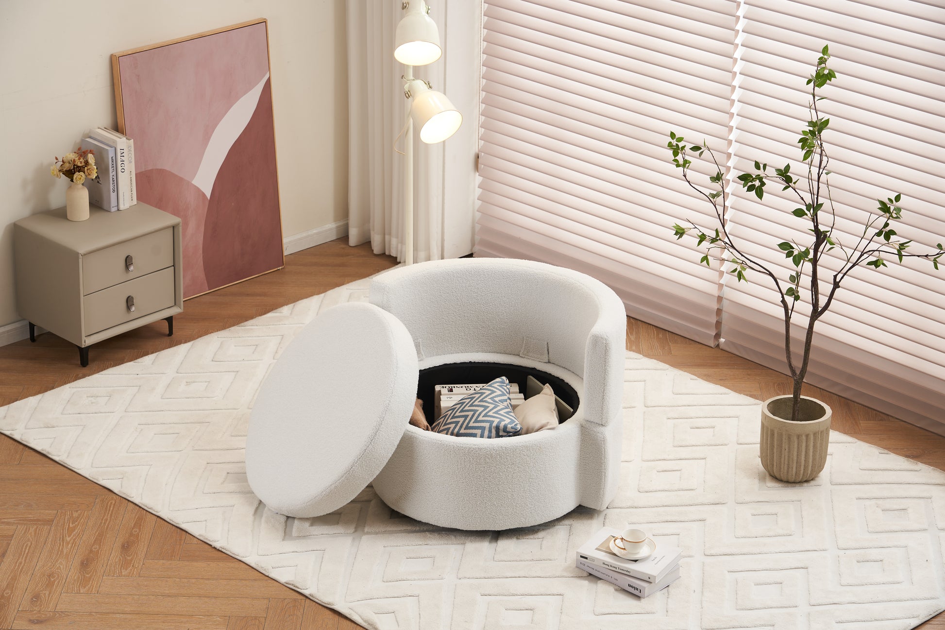 029 Teddy Fabric Swivel And Storage Chair With Back Cushion For Living Room,Ivory Ivory Primary Living Space Modern Foam Teddy