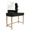 Makeup Vanity Table, Adjustable Led Lit Mirror, Upholstered Stool In Black Black 3 Drawers Glam Black Engineered Wood