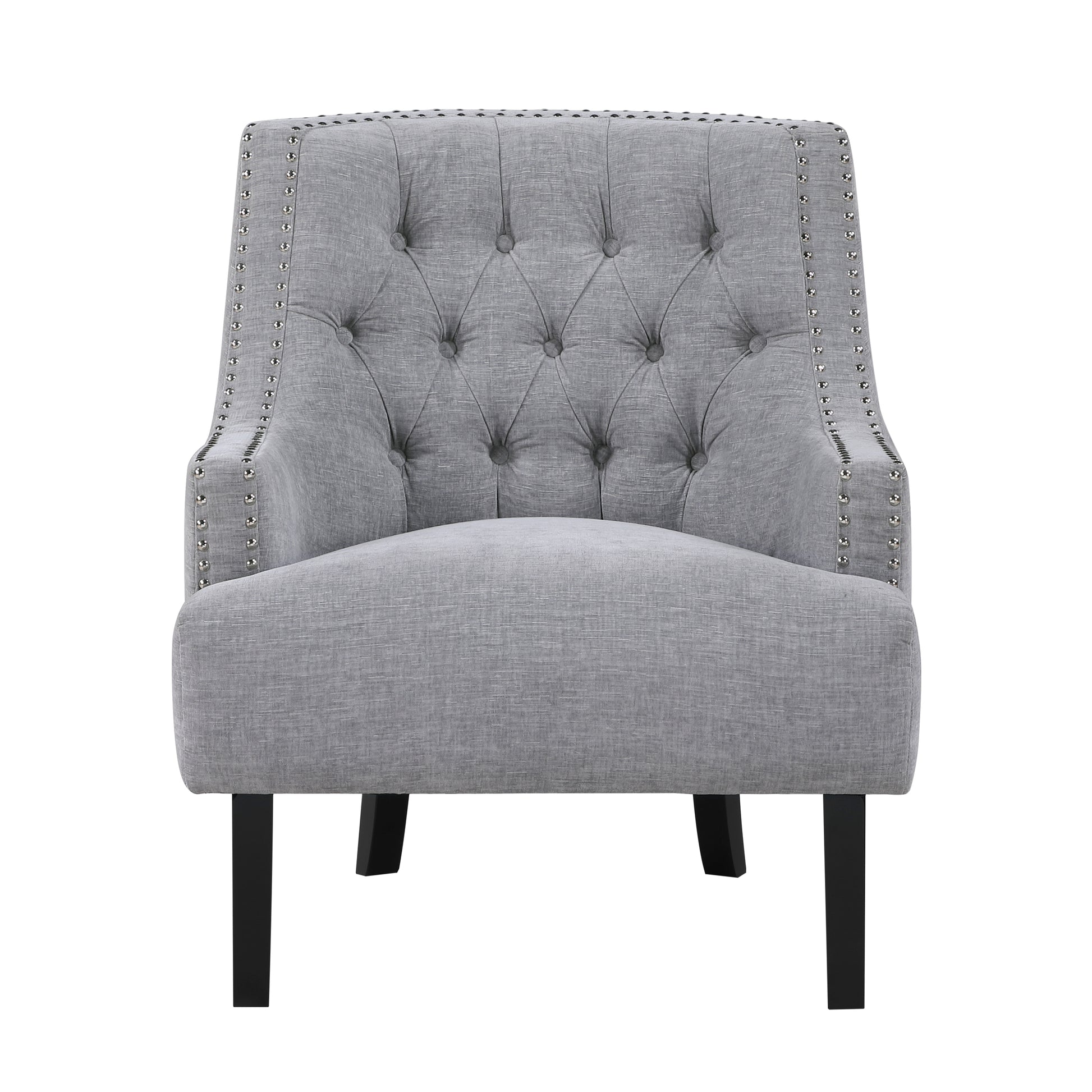 Modern Traditional Accent Chair Gray Chenille Upholstery Button Tufted Solid Wood 1Pc Living Room Furniture Gray Primary Living Space Modern,Traditional Solid Wood