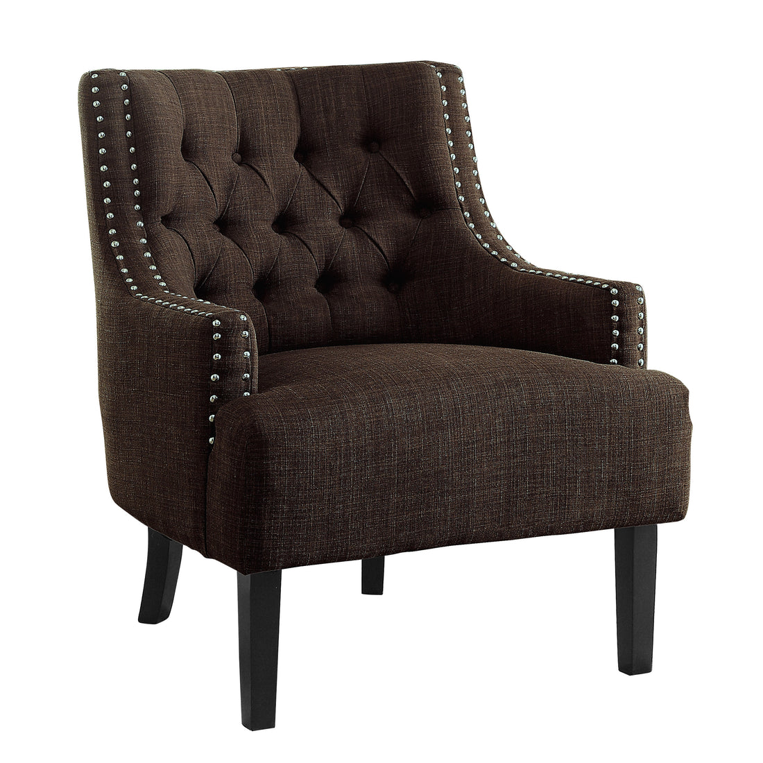 Modern Traditional Accent Chair Button Tufted Chocolate Hued Textured Fabric Upholstery Solid Wood 1Pc Living Room Furniture Chocolate Primary Living Space Modern,Traditional Solid Wood