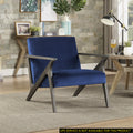 Retro Style Velvet Upholstered Blue Accent Chair 1Pc Solid Rubberwood Antique Gray Finish Modern Home Furniture Navy Modern,Retro Solid Wood