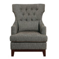 Button Tufted Wing Back Accent Chair 1Pc Gray Fabric Upholstered Pillow Solid Wood Traditional Living Room Furniture Brown Gray Primary Living Space Luxury,Traditional Solid Wood