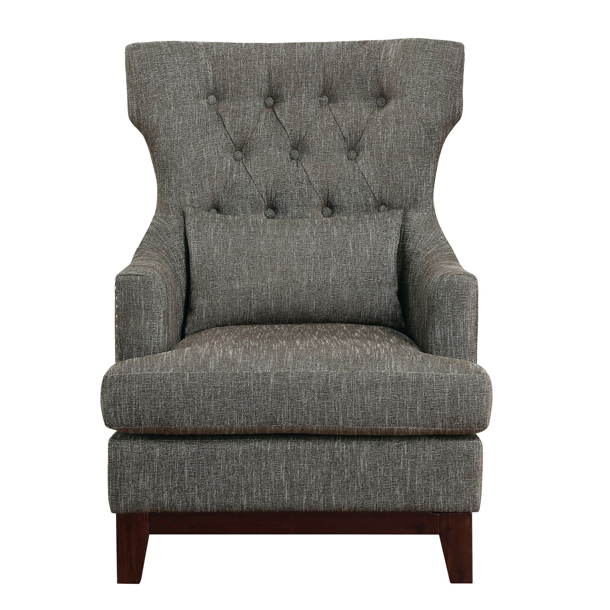 Button Tufted Wing Back Accent Chair 1Pc Gray Fabric Upholstered Pillow Solid Wood Traditional Living Room Furniture Brown Gray Primary Living Space Luxury,Traditional Solid Wood