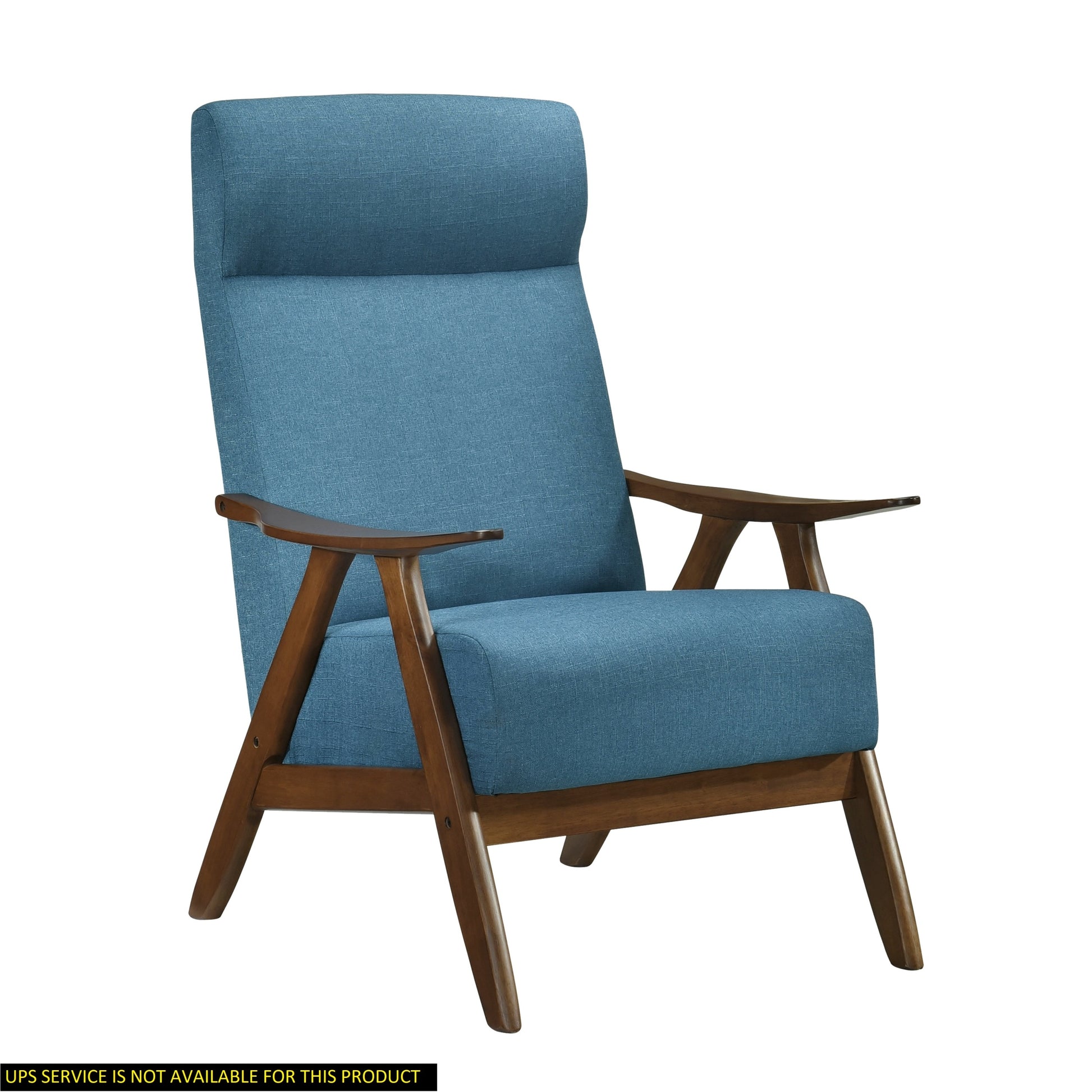 Modern Accent Chair 1Pc Blue High Back Chair Cushion Seat And Back Walnut Finish Solid Wood Living Room Furniture Blue Primary Living Space Modern,Traditional Rubberwood Solid Wood