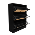 Modern 3 Drawer, Rattan Shoe Cabinet In Ebony Mdf Wood Grain Black Mdf