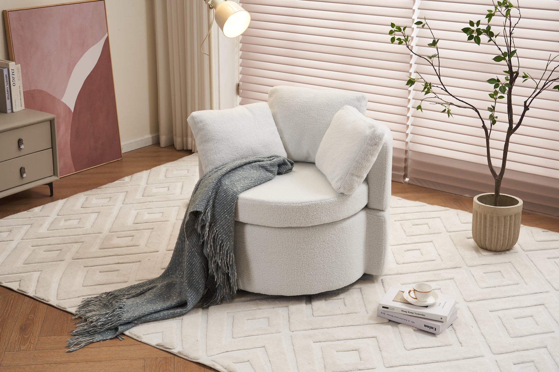029 Teddy Fabric Swivel And Storage Chair With Back Cushion For Living Room,Ivory Ivory Primary Living Space Modern Foam Teddy