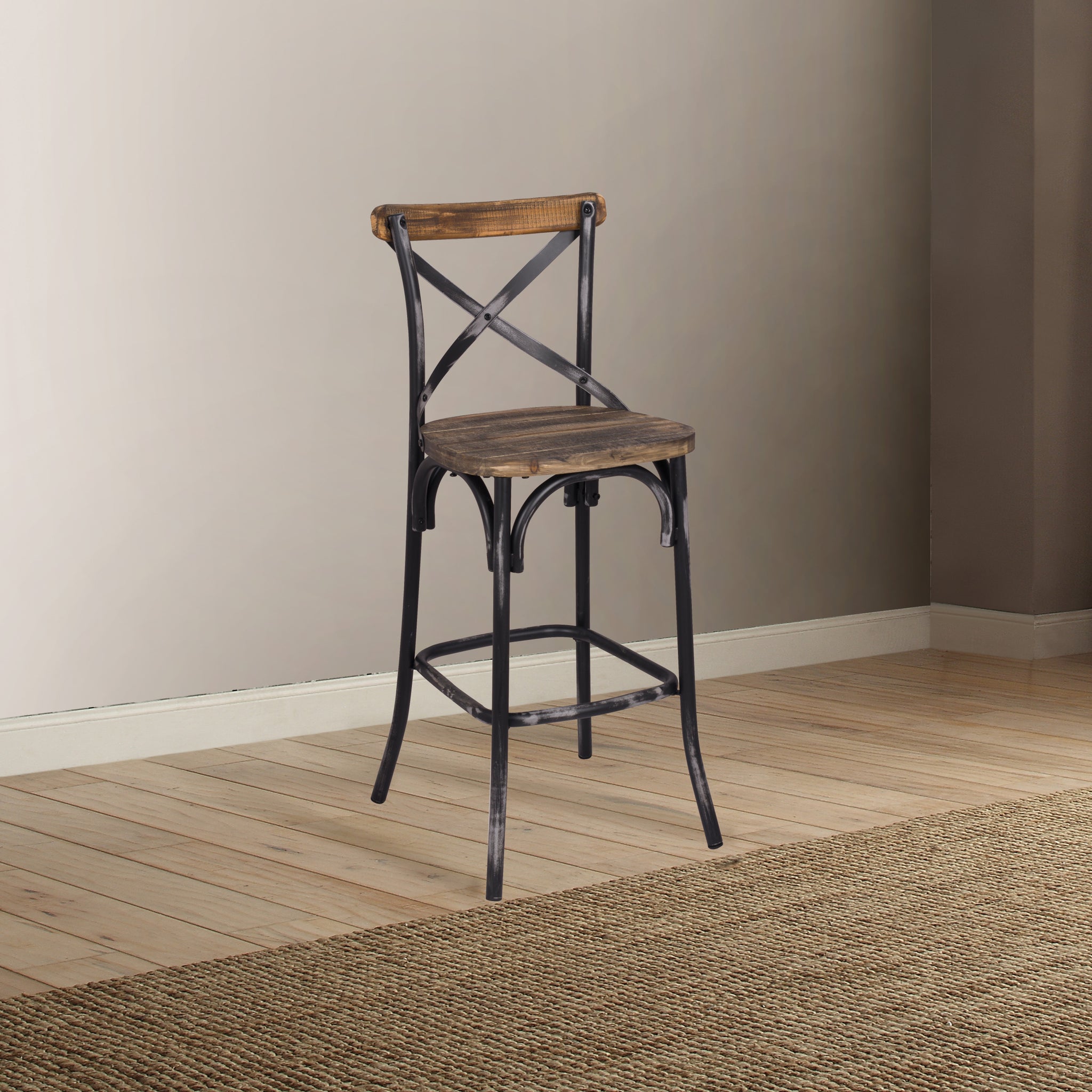 Antique Black And Antique Oak Bar Stool With Cross Back Black Brown Oval Cross Back 1 Wood Metal