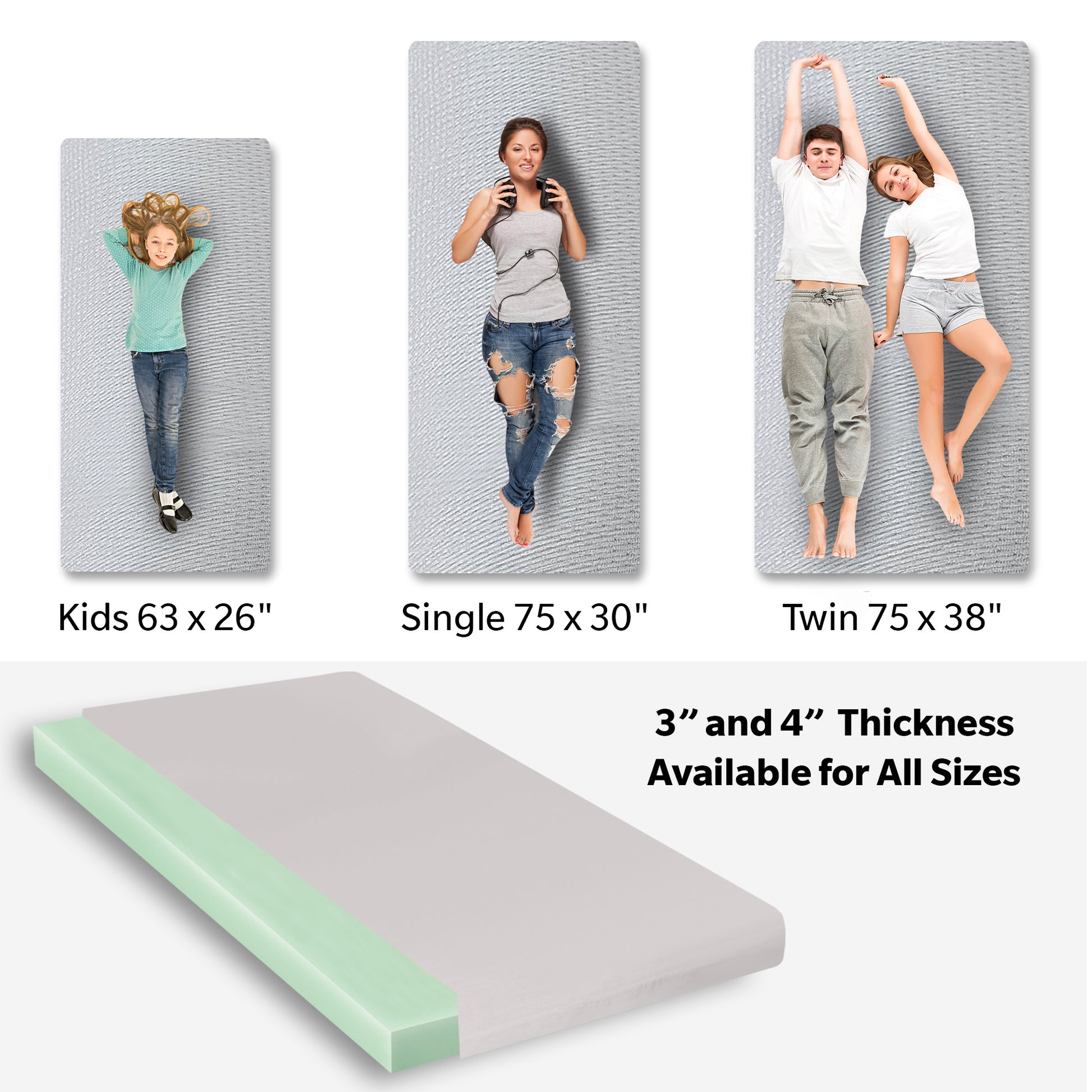 Memory Foam Camping Mattress 63"X26"X4" Perfect For Outdoor Activities, Rvs, Guest Rooms, And Dorms Foldable, Portable, With Water Resistant Zipper Cover, Certipur Us Certified Grey Polyester