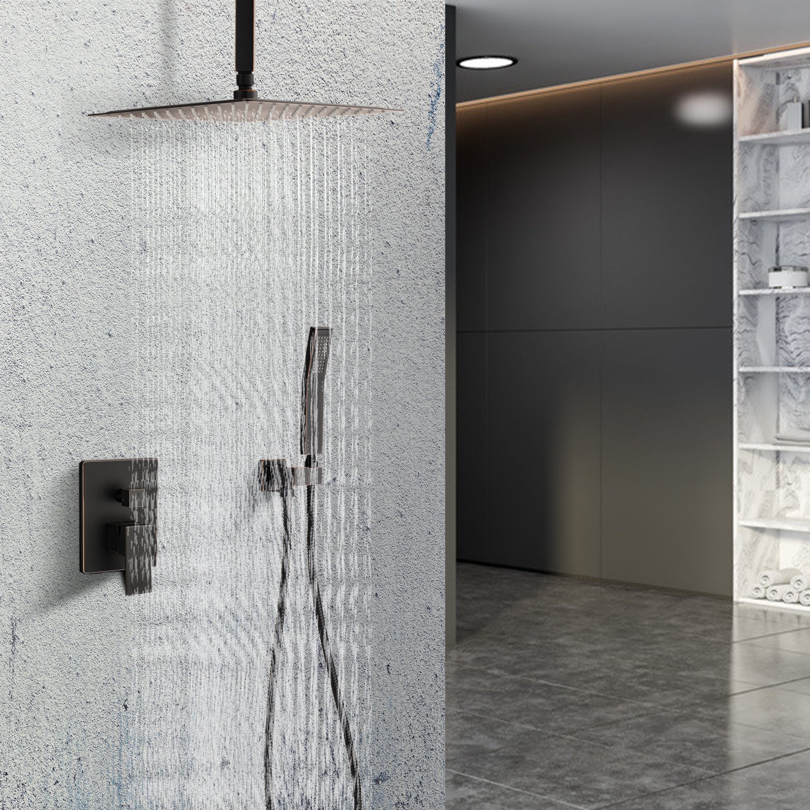 Ceiling Mounted Shower System Combo Set With Handheld And 10"Shower Head Oil Rubbed Bronze Bathroom Brass