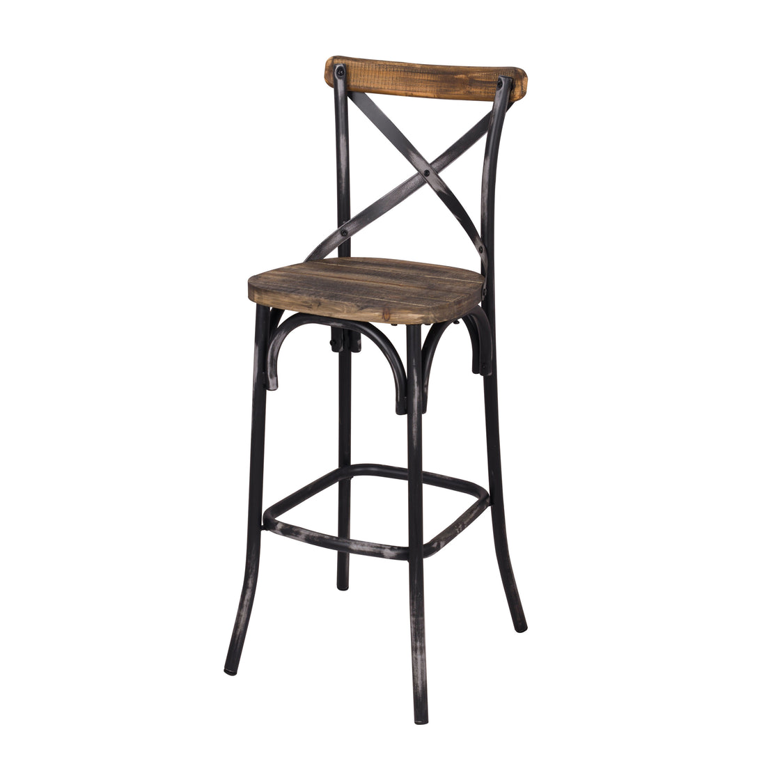 Antique Black And Antique Oak Bar Stool With Cross Back Black Brown Oval Cross Back 1 Wood Metal