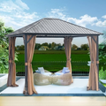 10X12 Hardtop Metal Gazebo,Heavy Duty Pergola With Mosquito Nets&Galvanized Steel,Sturdy Outdoor Canopies Tent,Suitable For Gardens,Patio,Backyard Black Brown Square None Garden & Outdoor Water Resistant Carports Metal