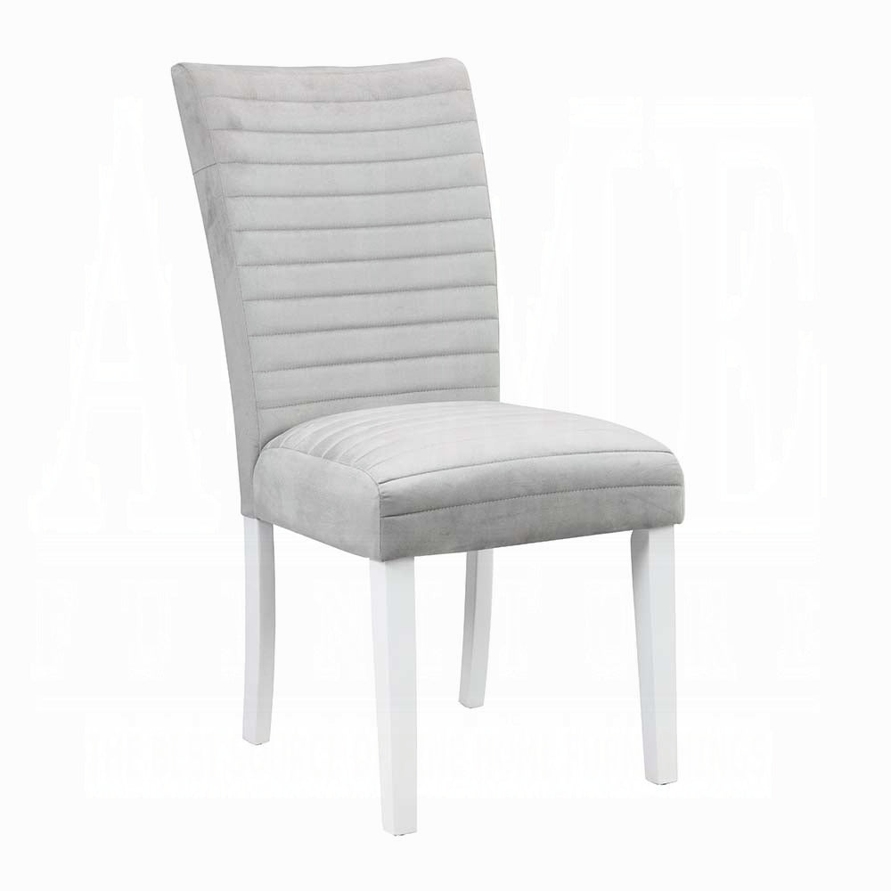 Grey And White Tufted Back Side Chairs Set Of 2 Solid Grey White Dining Room Foam Rectangular Glam Side Chair Solid Back Set Of 2 Velvet