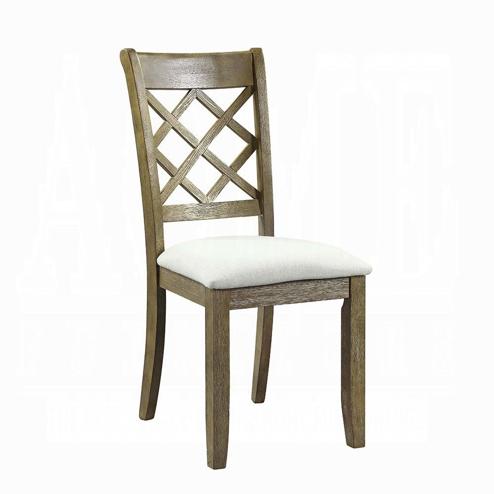 Beige And Rustic Oak Lattice Back Side Chairs Set Of 2 Wood Solid Beige Brown Dining Room Foam Rectangular Farmhouse Side Chair Cross Back Set Of 2 Wood