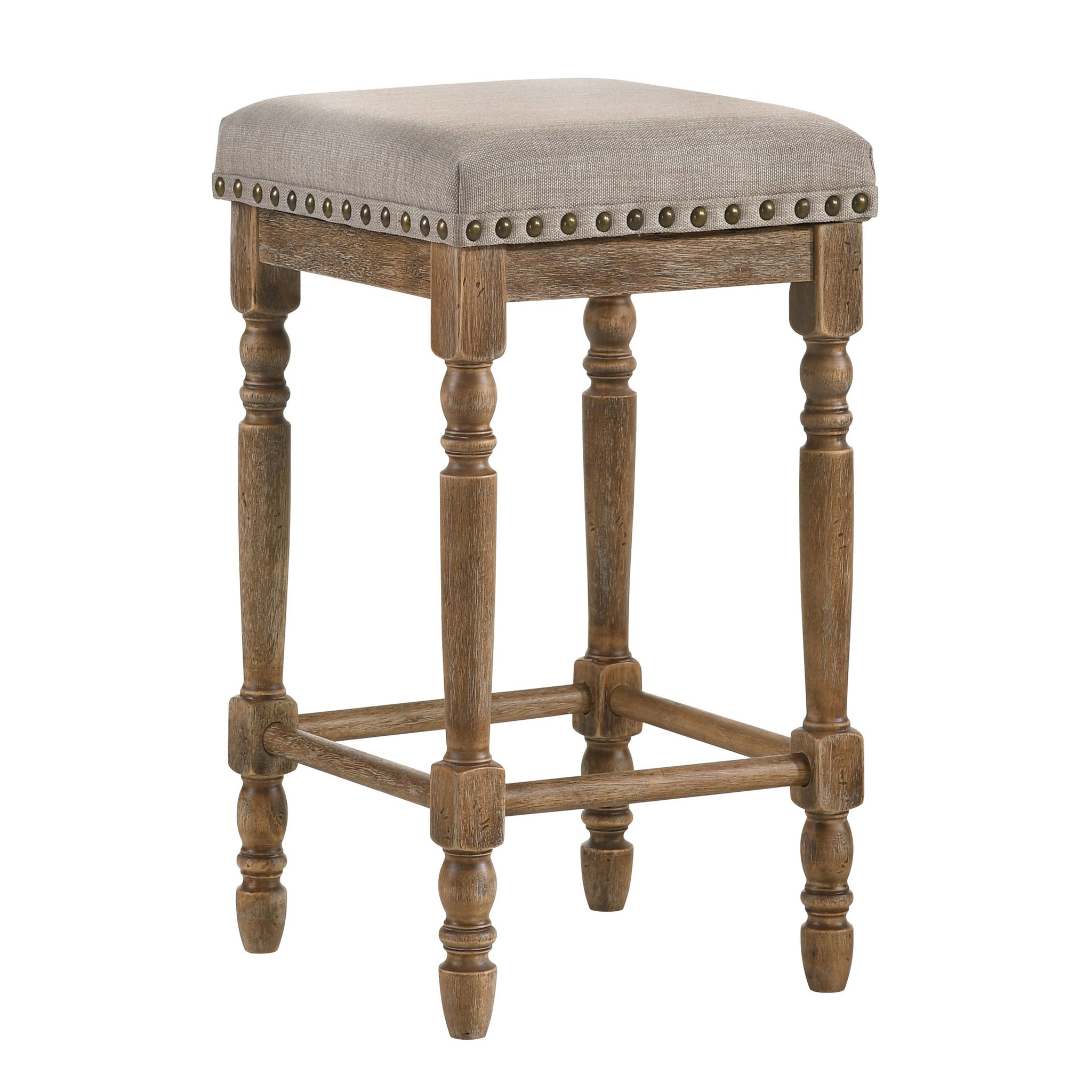 Beige And Weathered Oak Trim Counter Height Stools Set Of 2 Cushion Beige Grey Gray Dining Room Square Set Of 2 Wood Fabric