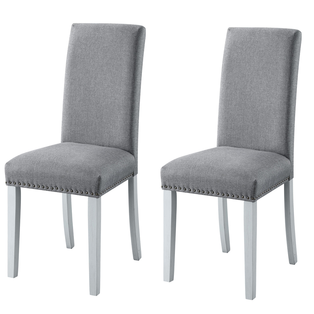 Grey And Antique White Parson Chairs Set Of 2 Grey White Primary Living Space Modern Linen