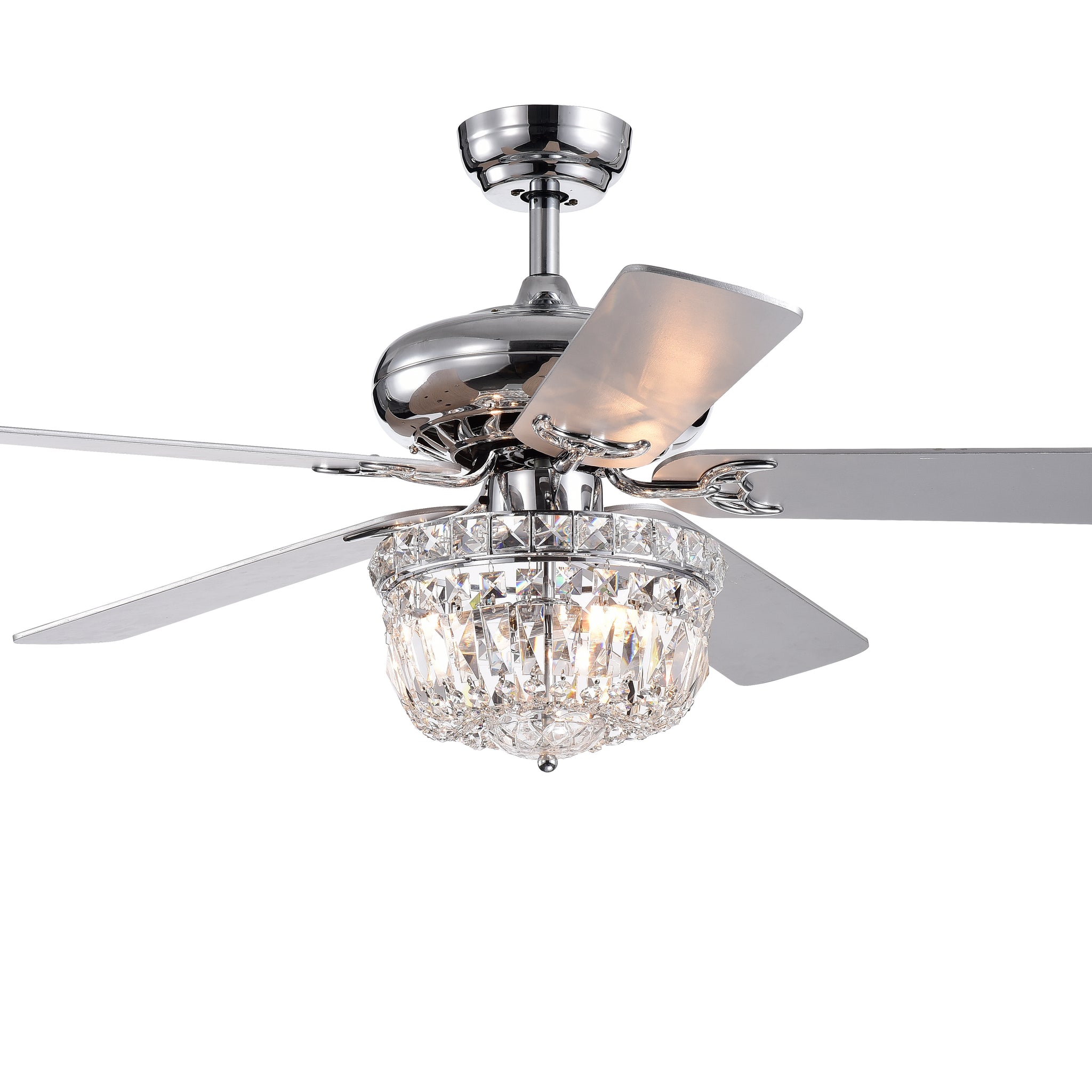 52 Inch Crystal Chandelier Fan Dual Finish Reversible Blades, Fandelier,Ceiling Fan With Remote Control 3 Speed Low,Mid,High For Living Room, Dining Room, Bedroom, Family Room, Chrome Chrome American Traditional,Antique,Classic,Contemporary Crystal Metal