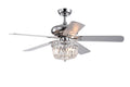 52 Inch Crystal Chandelier Fan Dual Finish Reversible Blades, Fandelier,Ceiling Fan With Remote Control 3 Speed Low,Mid,High For Living Room, Dining Room, Bedroom, Family Room, Chrome Chrome American Traditional,Antique,Classic,Contemporary Crystal Metal